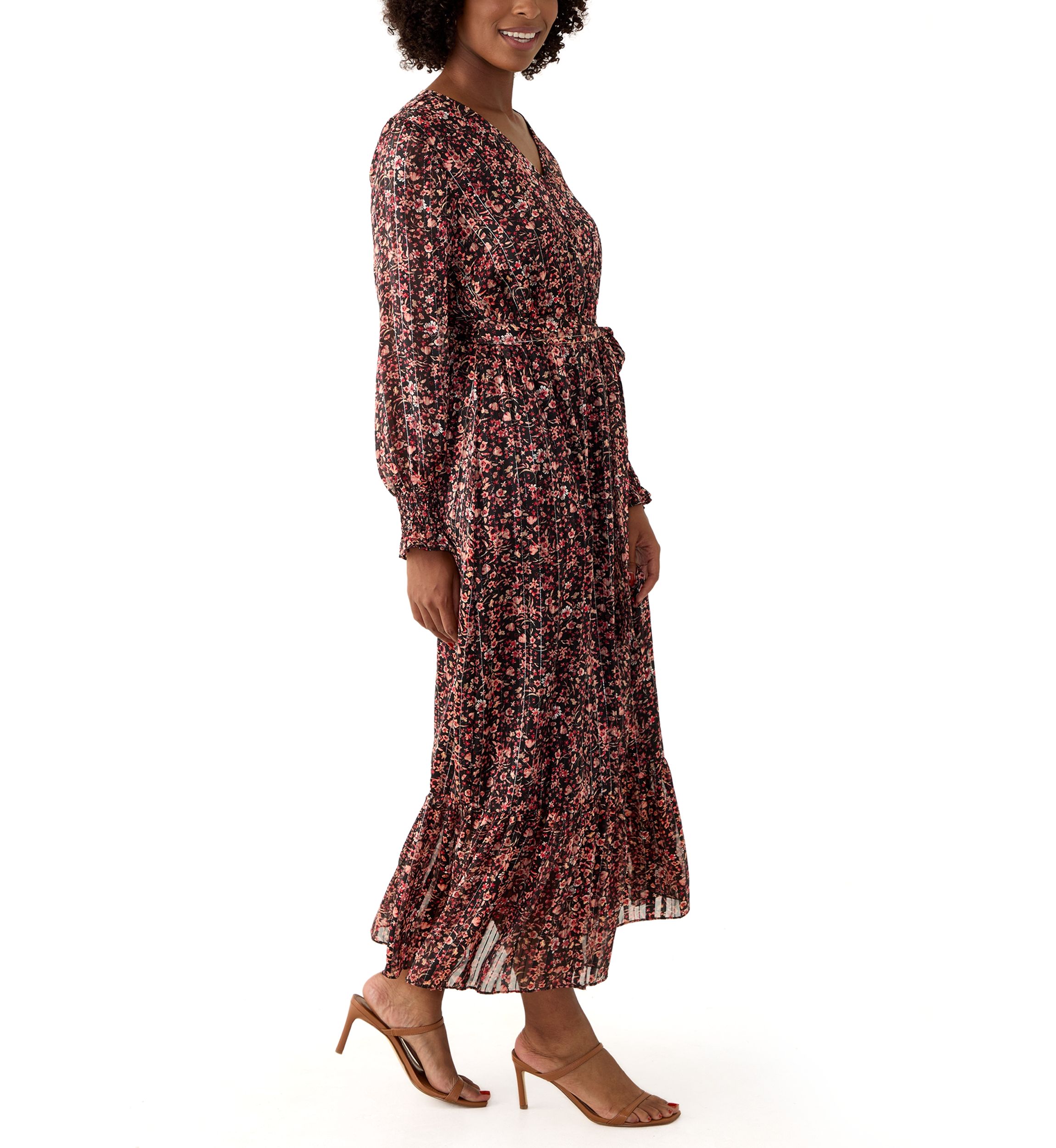 Womens Long Sleeve Floral Midi Dress