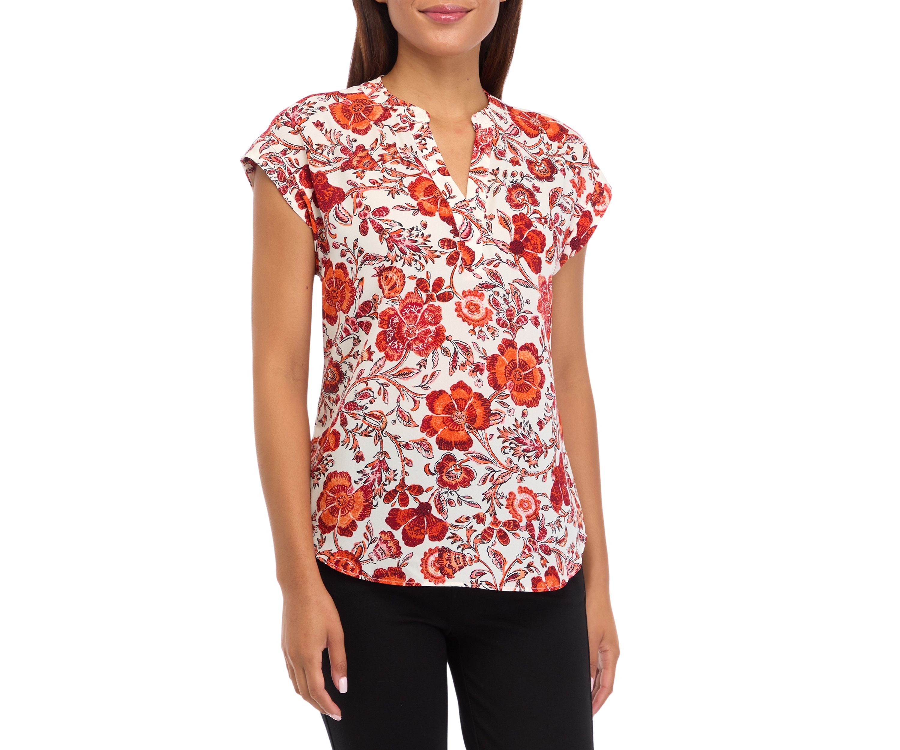 Womens Short Sleeve Floral Blouse