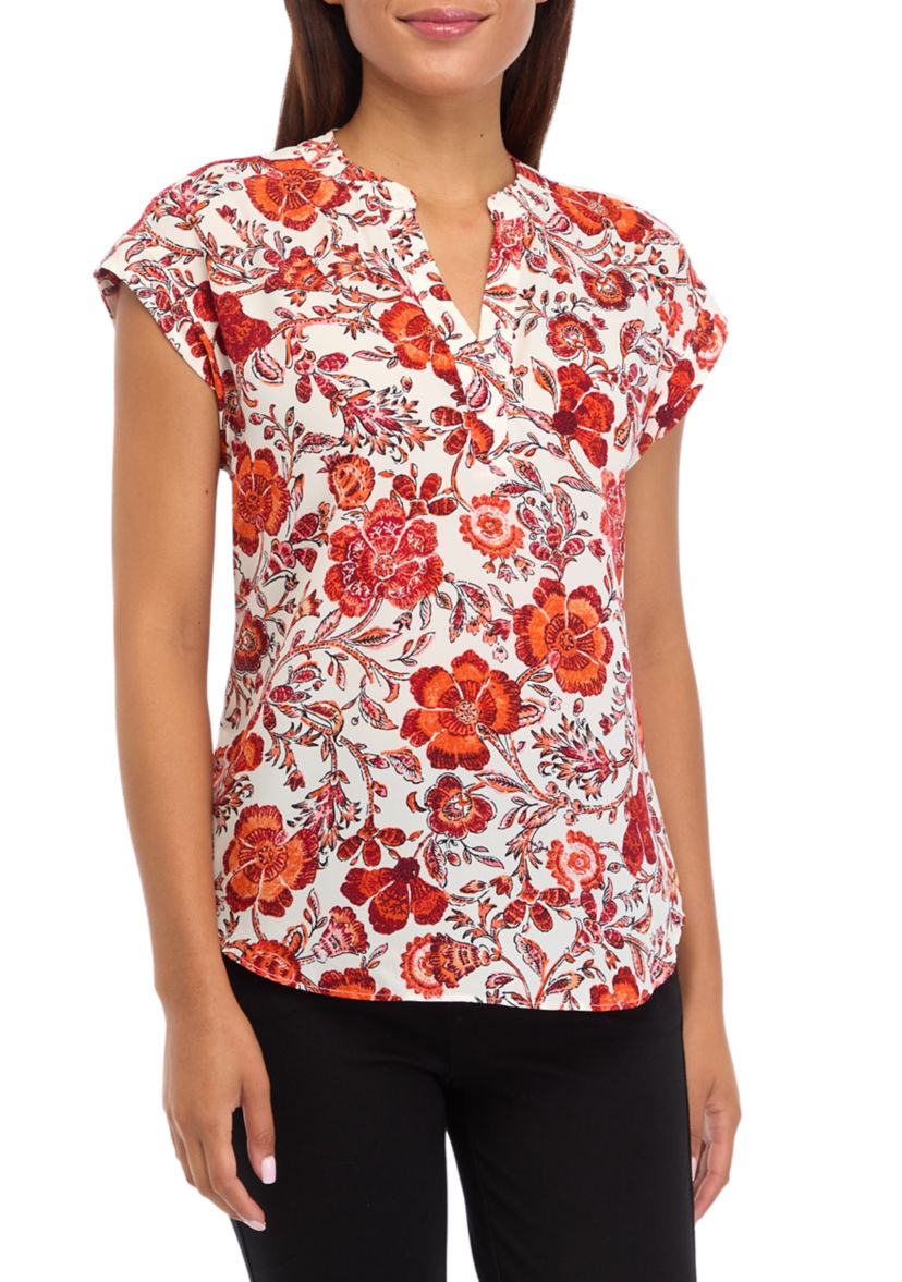 Womens Short Sleeve Floral Blouse