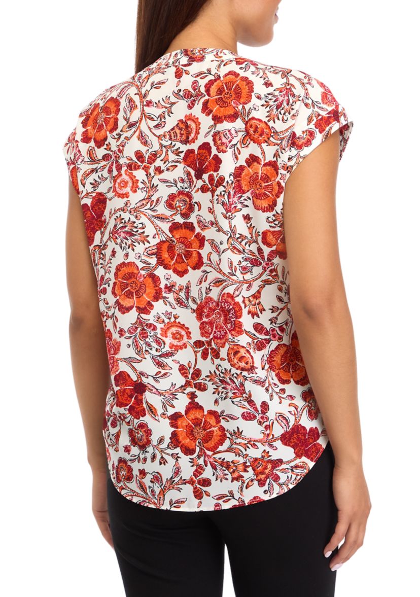 Womens Short Sleeve Floral Blouse