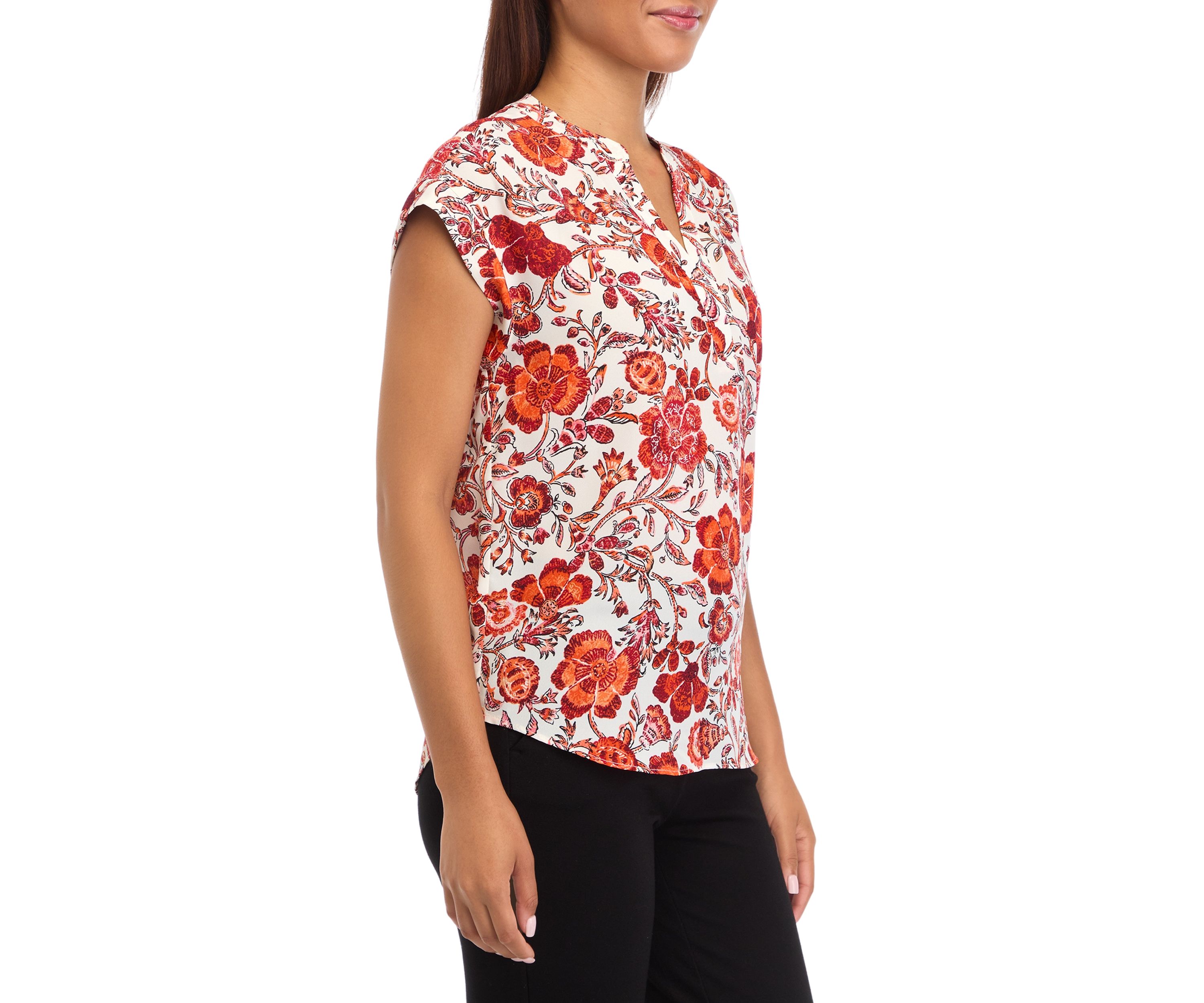 Womens Short Sleeve Floral Blouse