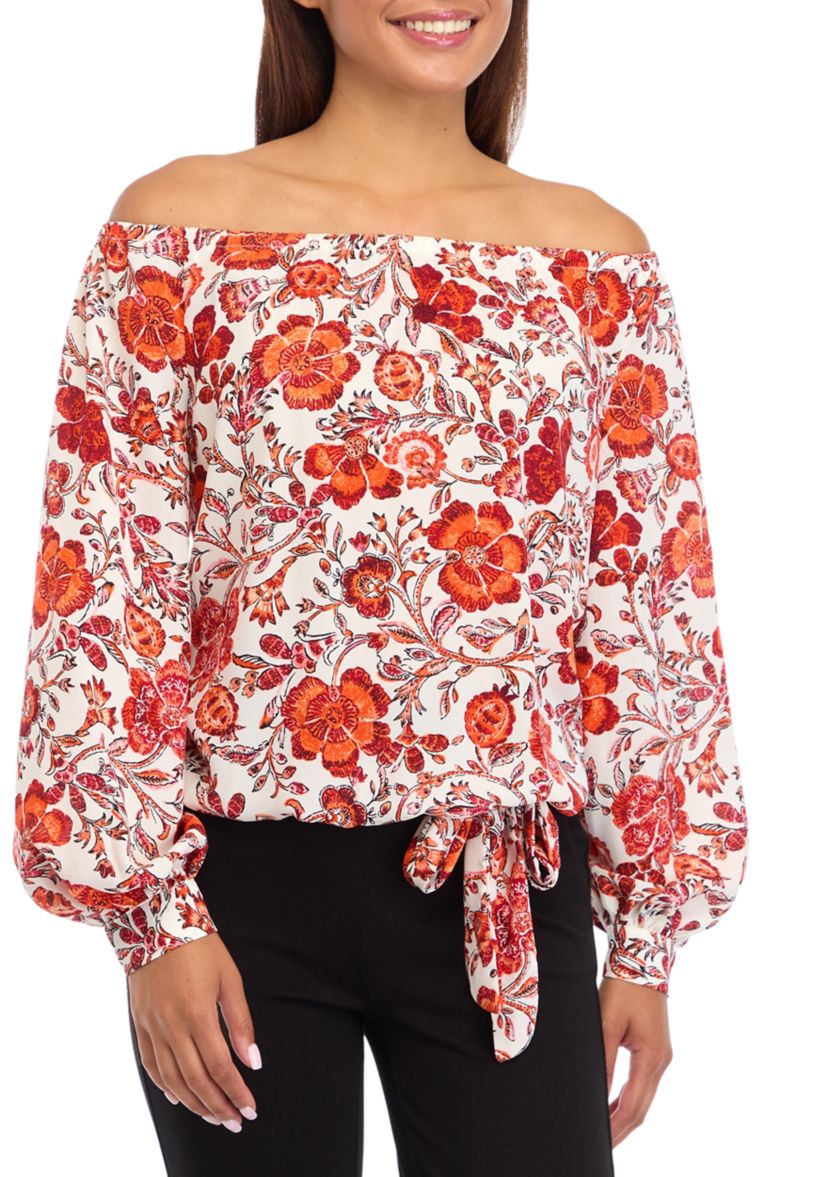 Womens Floral Off the Shoulder Blouse
