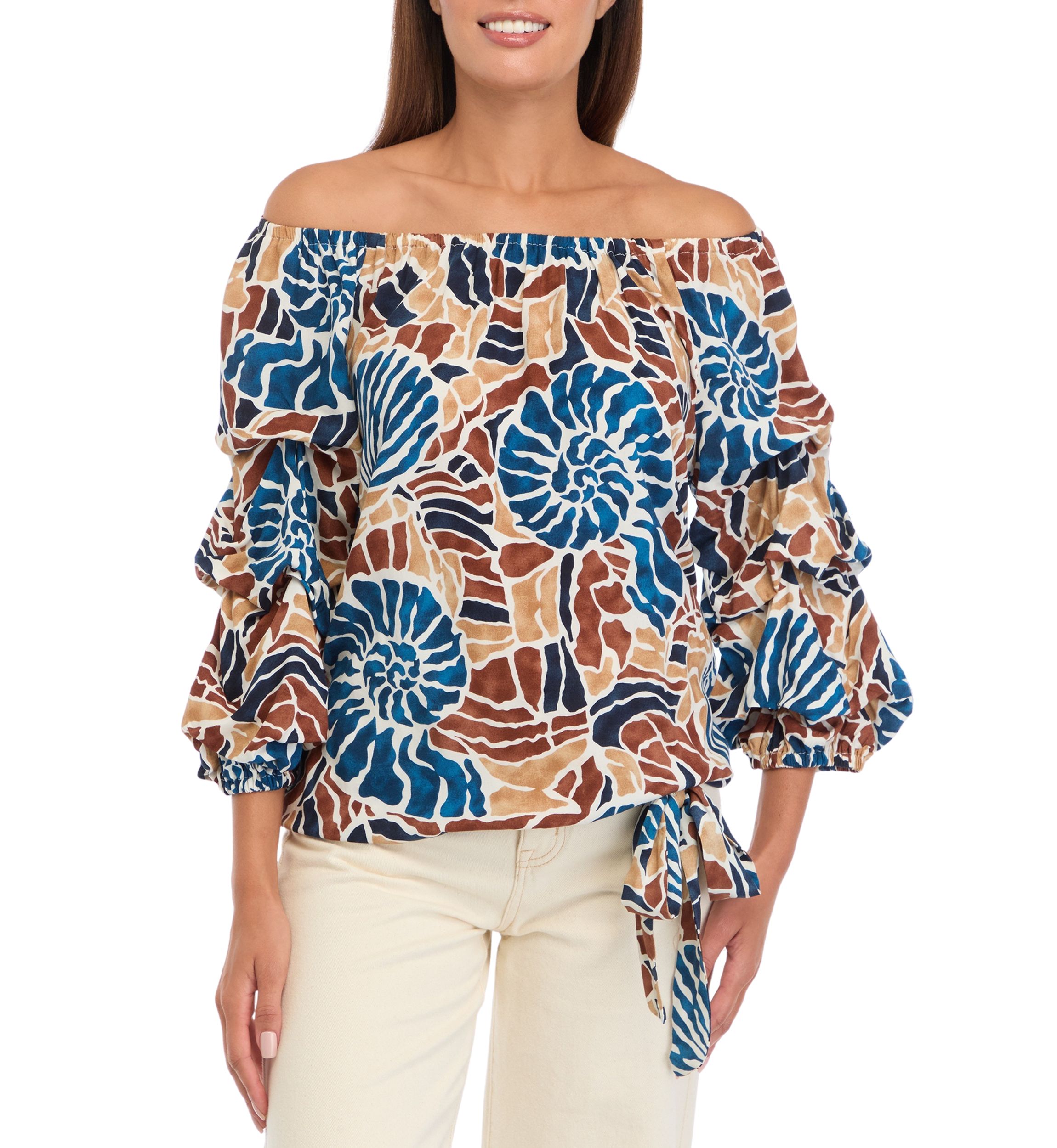 Womens Off the Shoulder Cha Cha Sleeve Snail Print Blouse