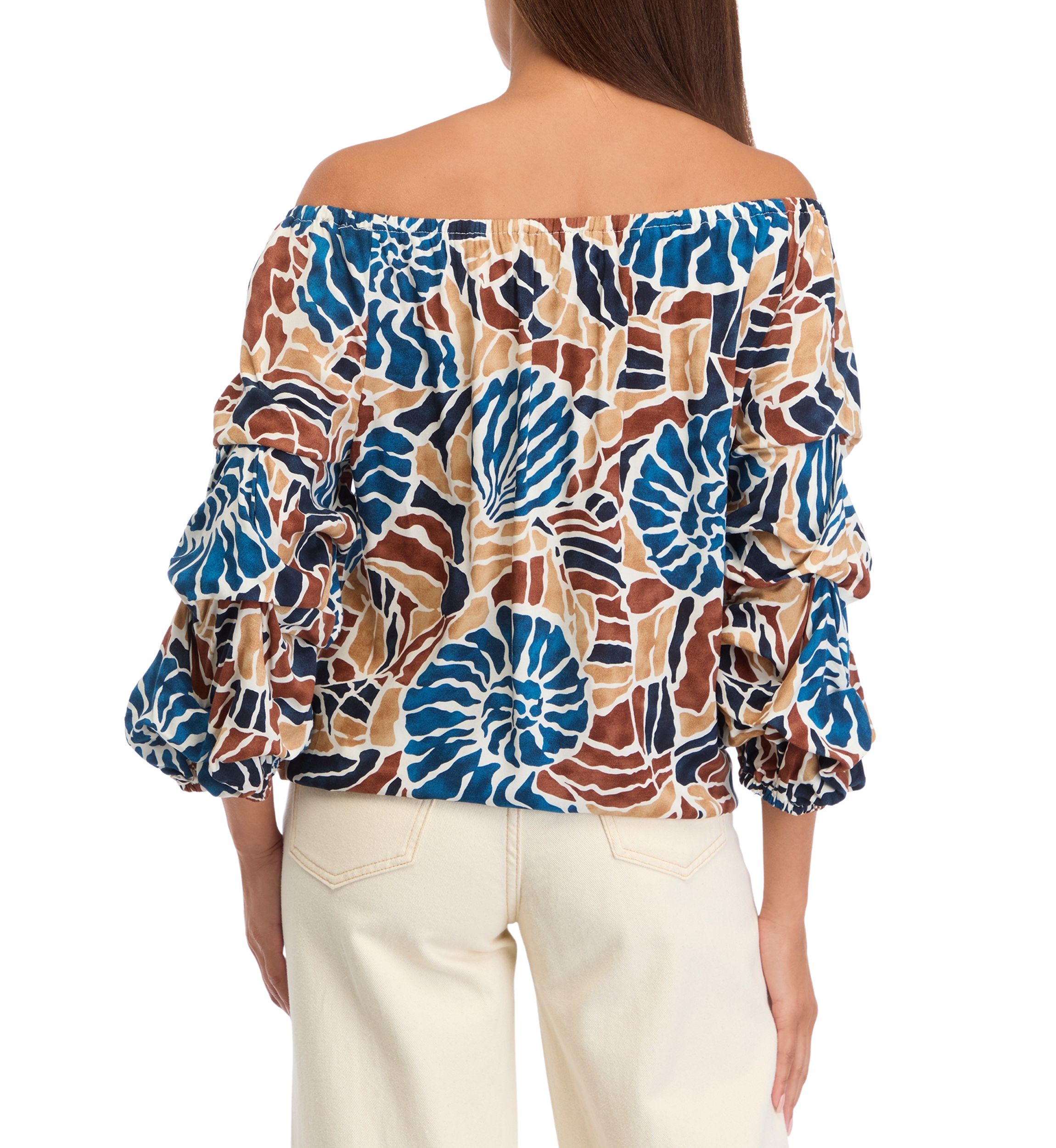 Womens Off the Shoulder Cha Cha Sleeve Snail Print Blouse
