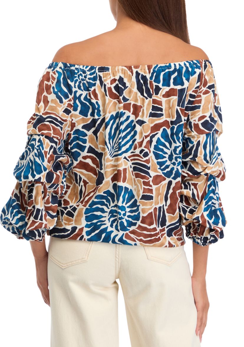 Womens Off the Shoulder Cha Cha Sleeve Snail Print Blouse