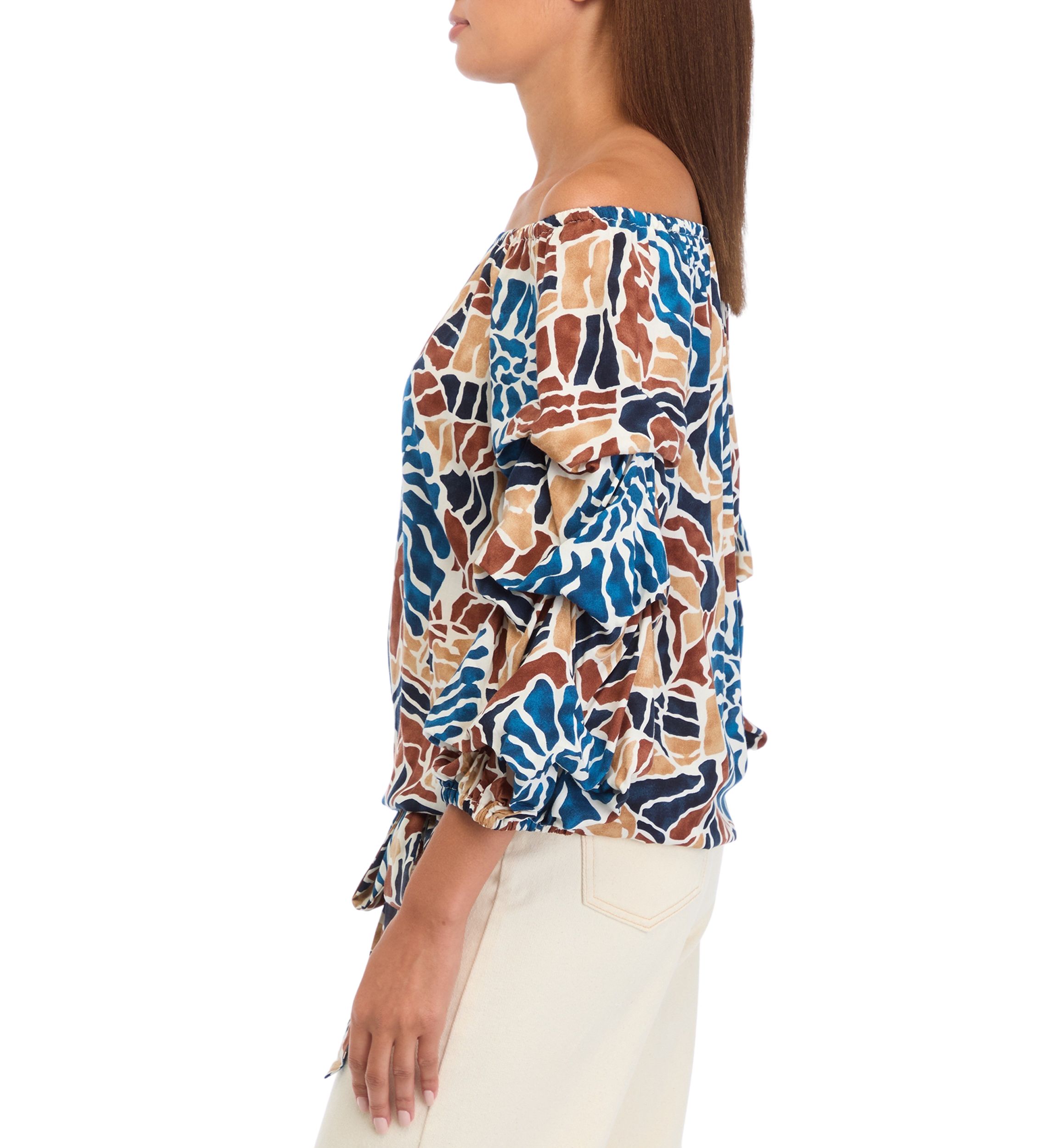 Womens Off the Shoulder Cha Cha Sleeve Snail Print Blouse