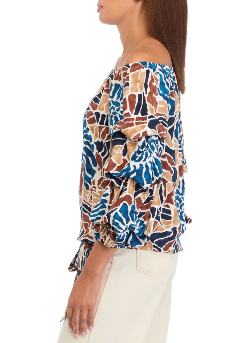 Womens Off the Shoulder Cha Cha Sleeve Snail Print Blouse