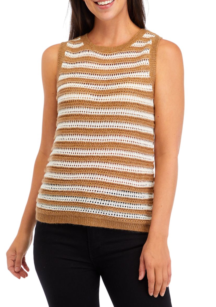 Womens Sleeveless Stripe Sweater Tank Top