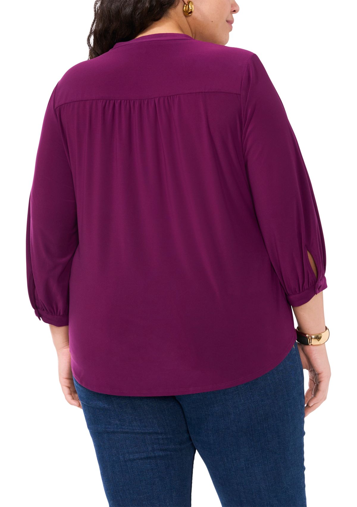 Plus Size Knit Split Neck Blouse