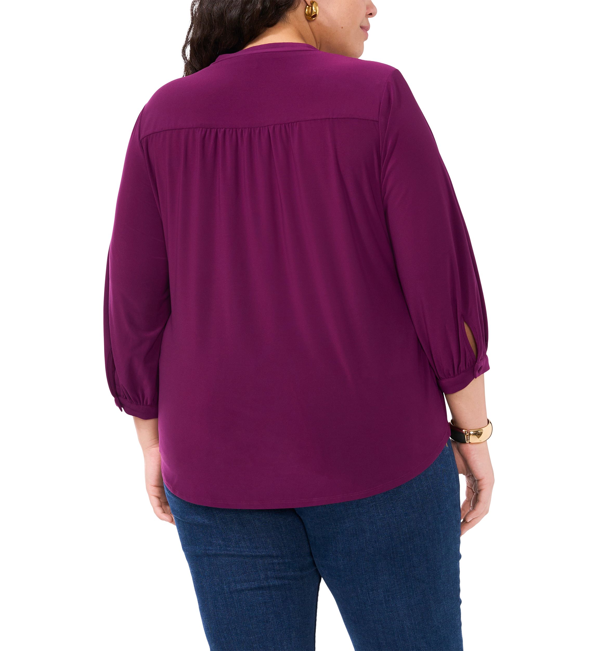 Plus Size Knit Split Neck Blouse