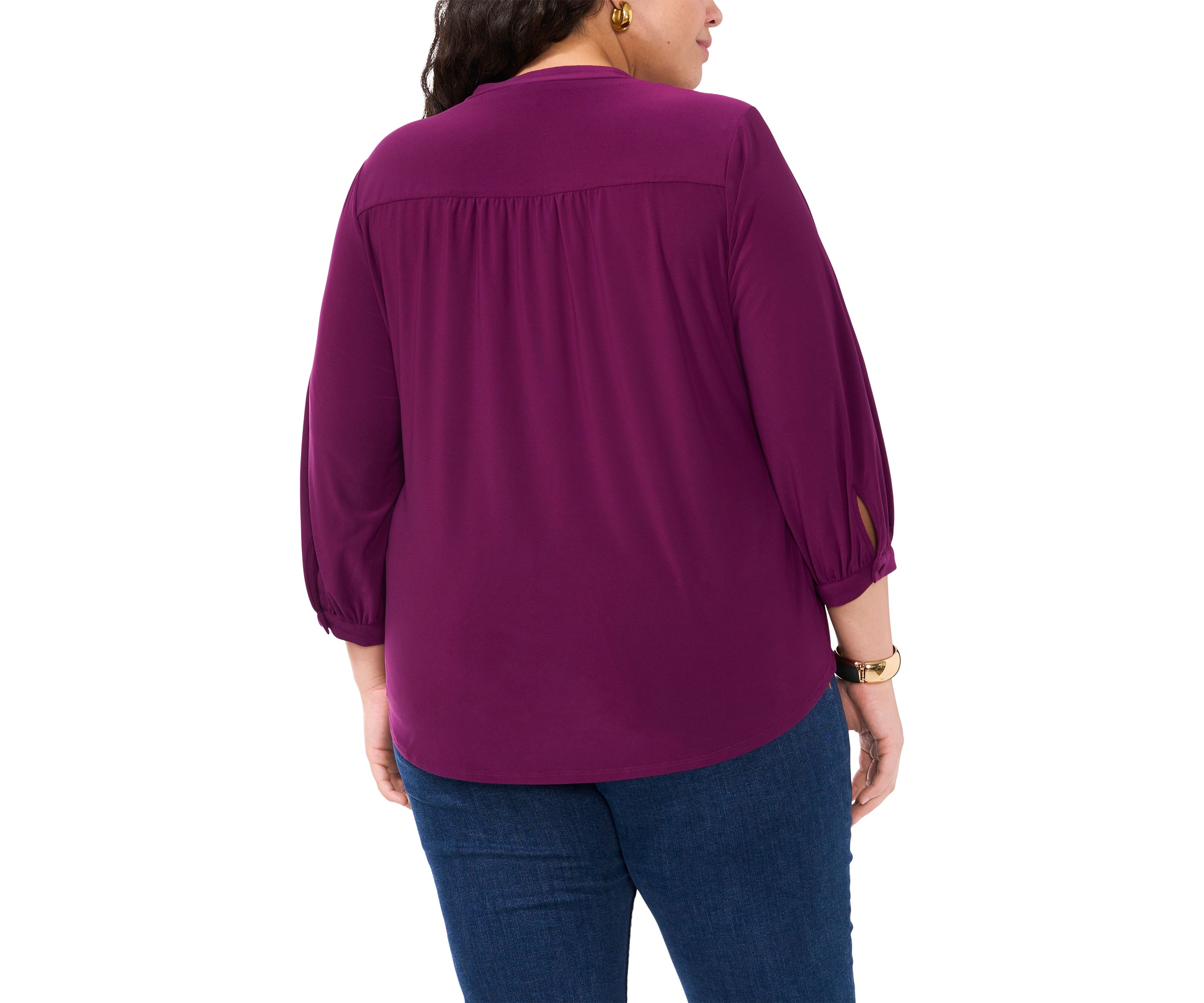 Plus Size Knit Split Neck Blouse