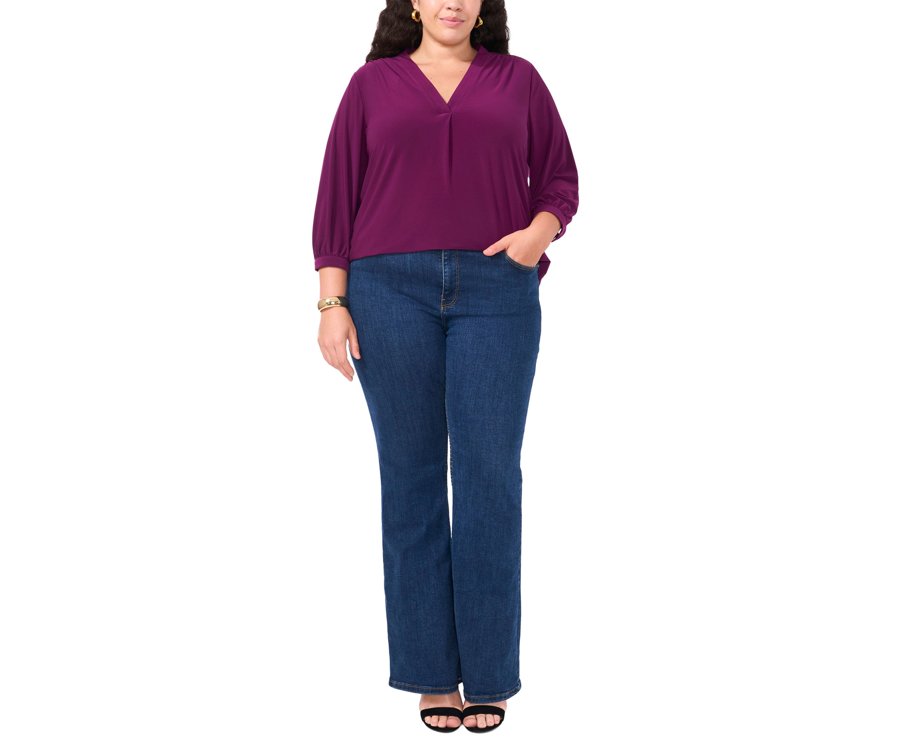 Plus Size Knit Split Neck Blouse