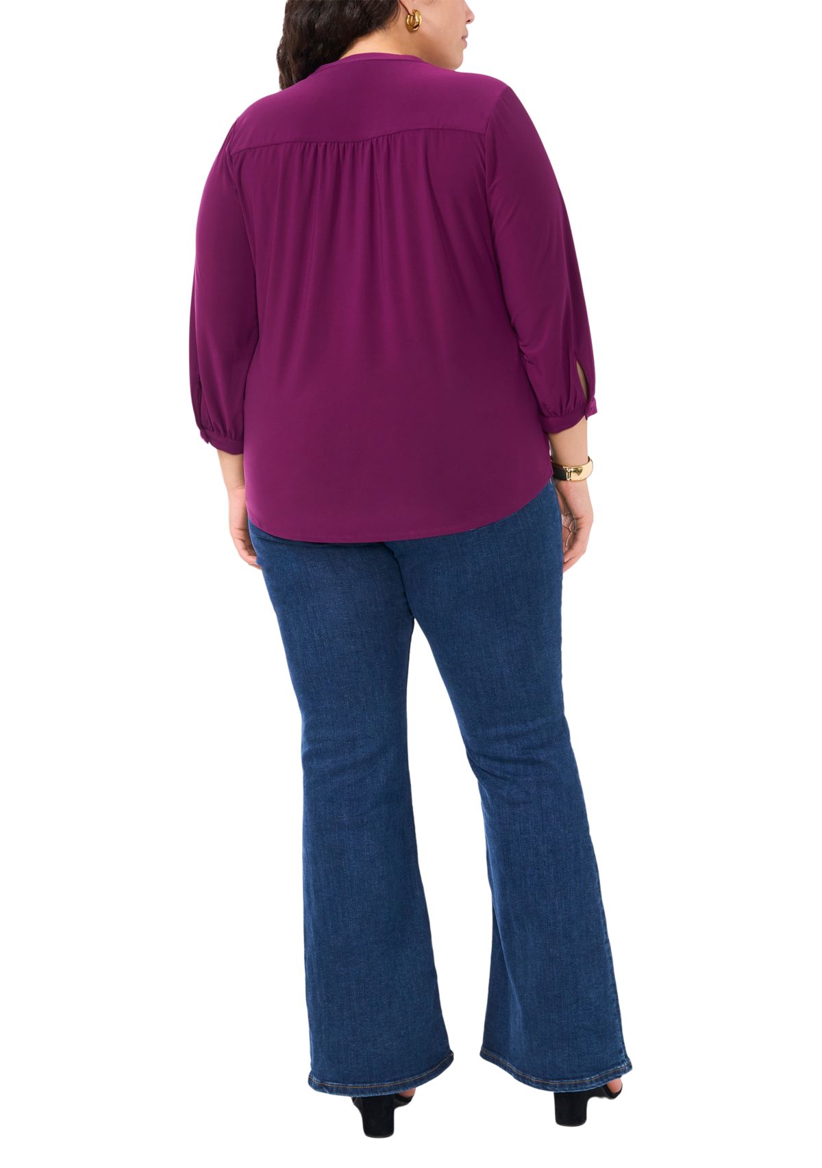 Plus Size Knit Split Neck Blouse