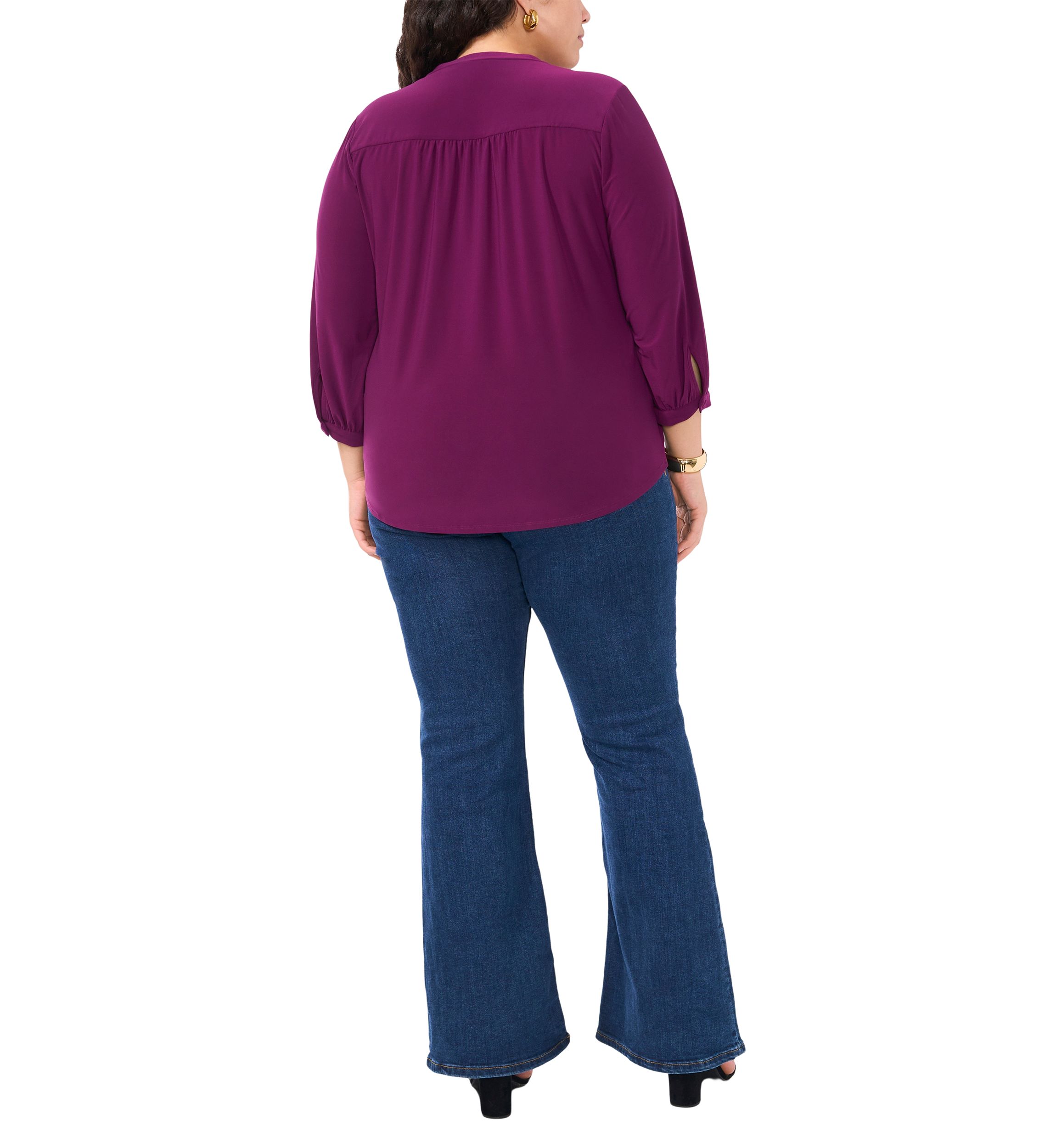 Plus Size Knit Split Neck Blouse