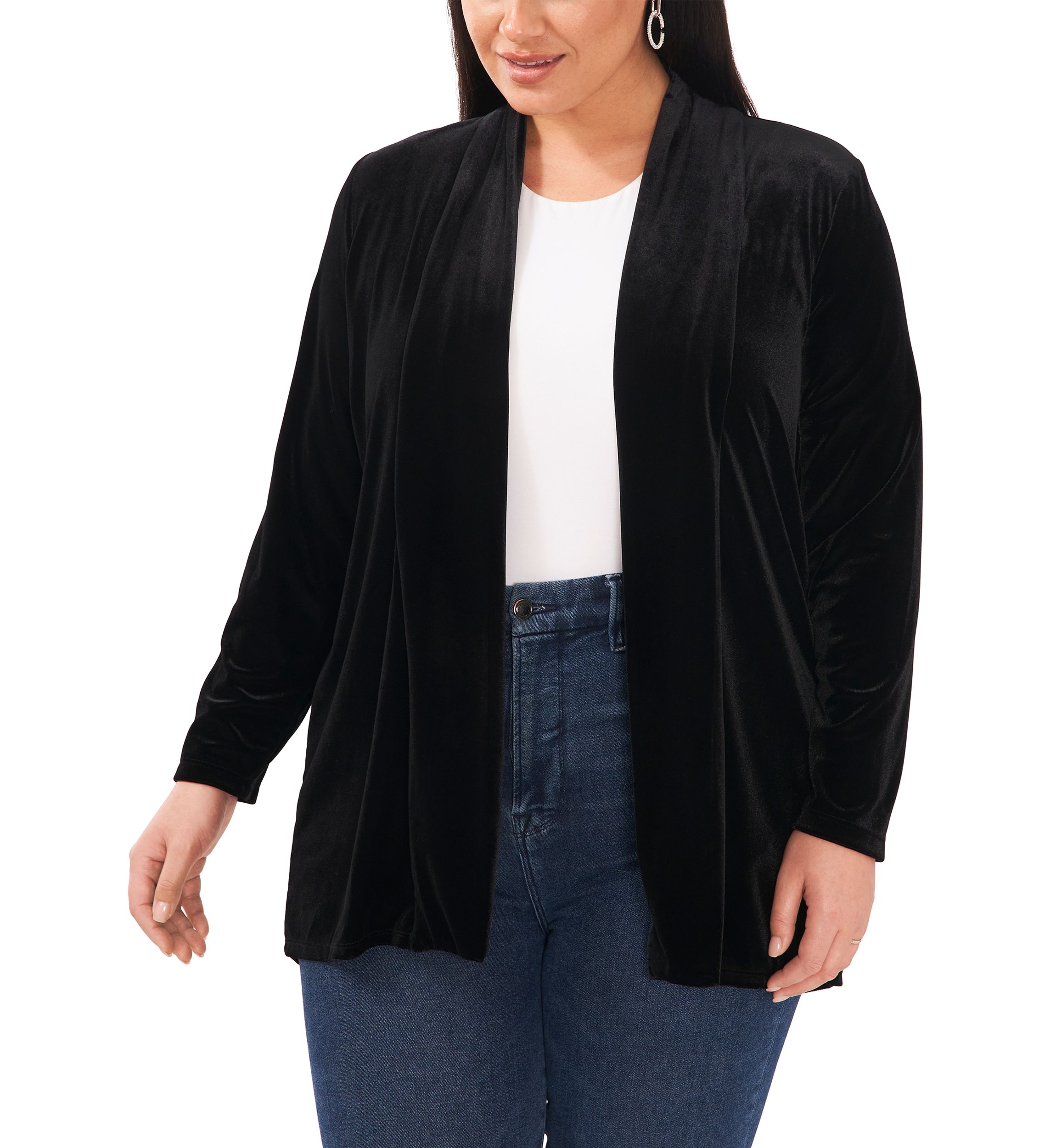 Plus Size Long Sleeve Velvet Cardigan 
