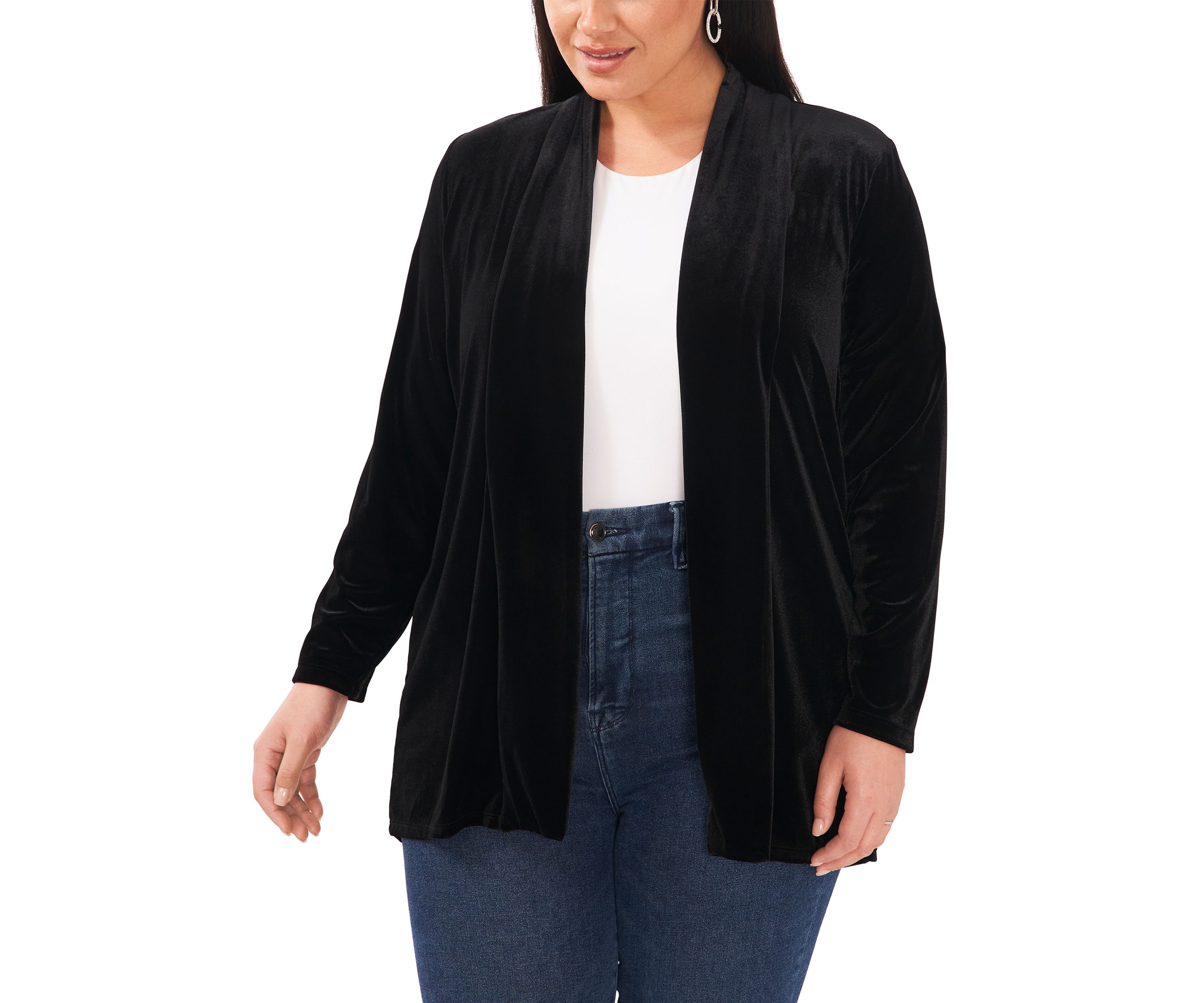 Plus Size Long Sleeve Velvet Cardigan 