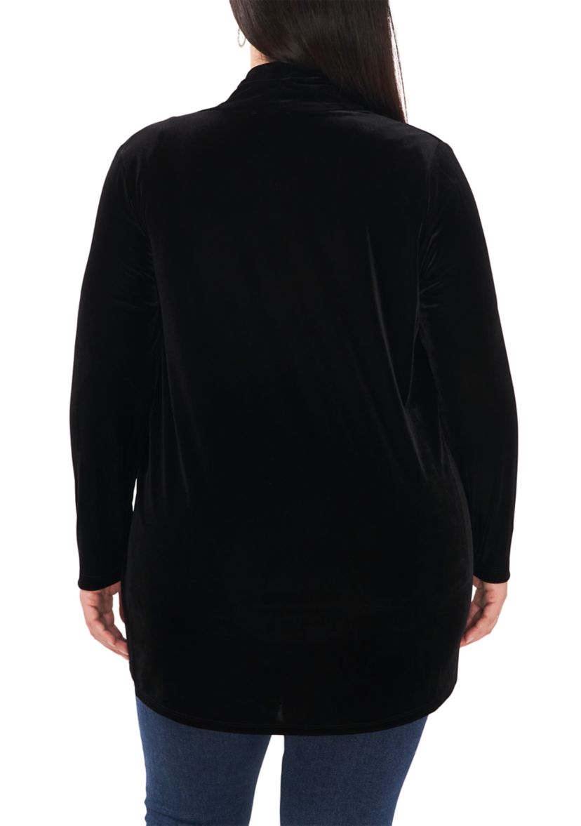 Plus Size Long Sleeve Velvet Cardigan 