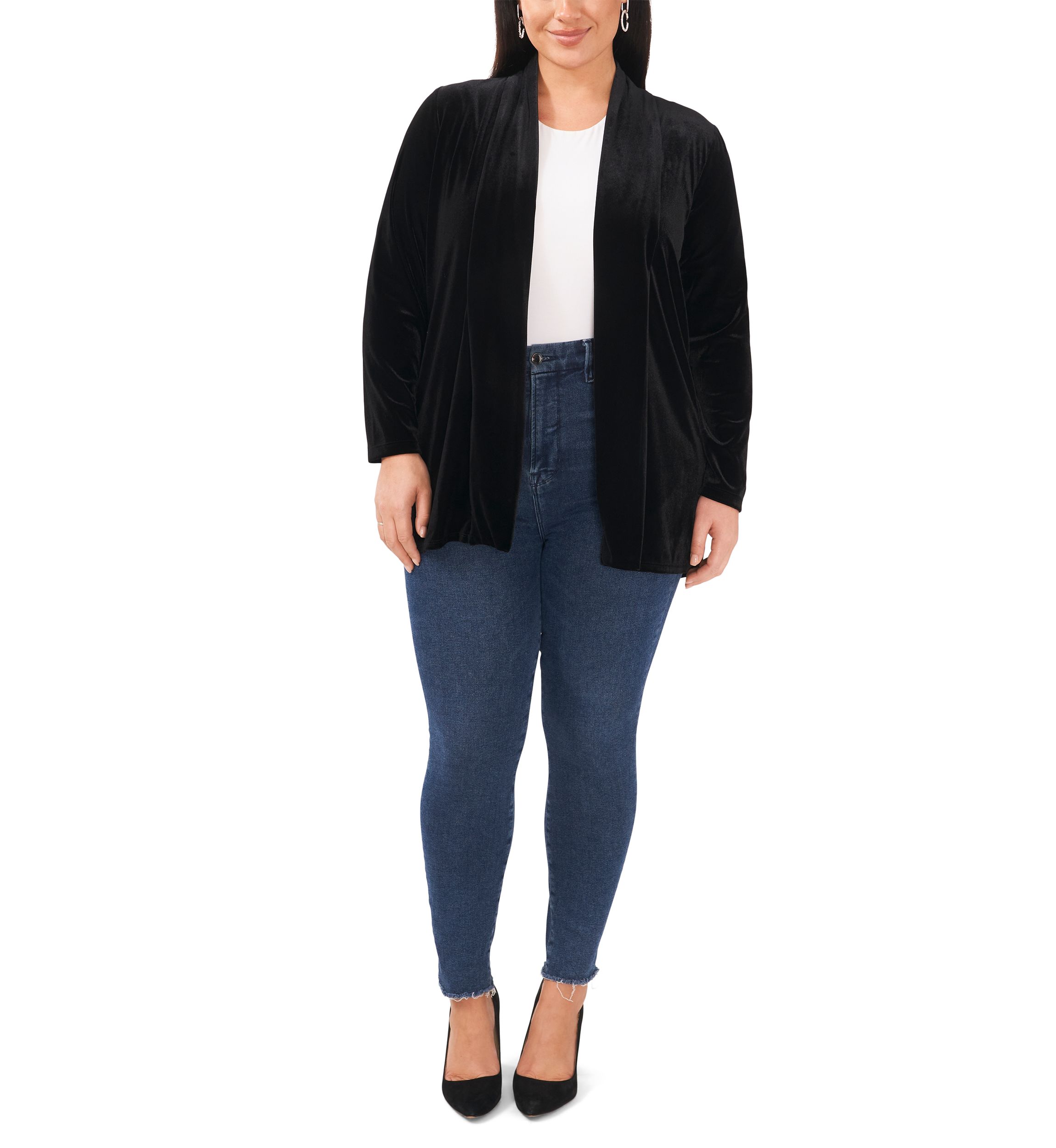 Plus Size Long Sleeve Velvet Cardigan 