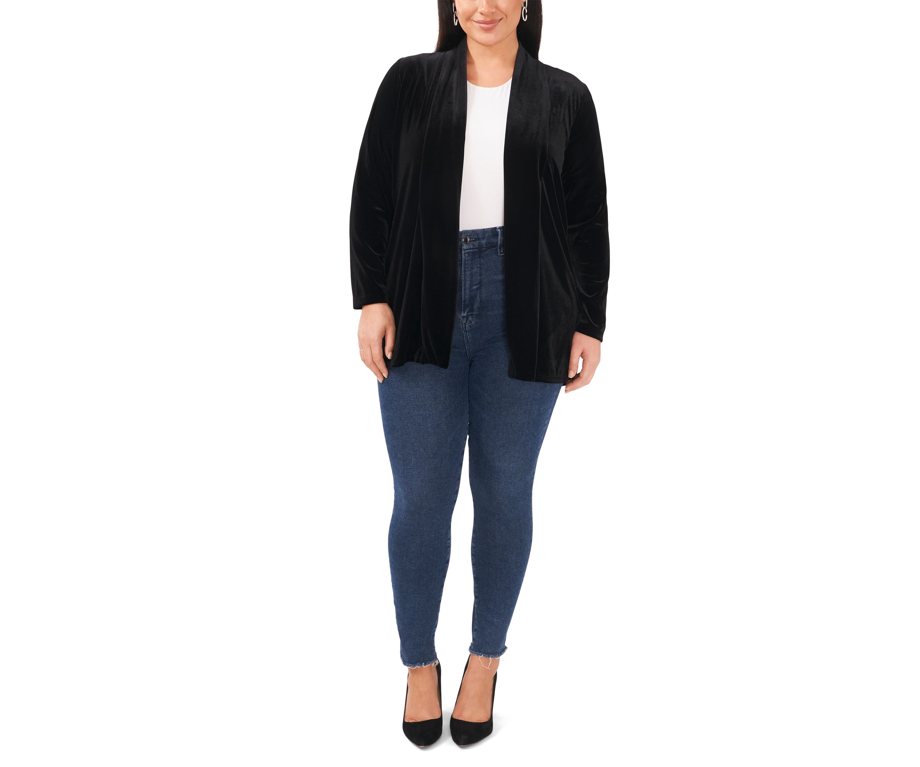 Plus Size Long Sleeve Velvet Cardigan 