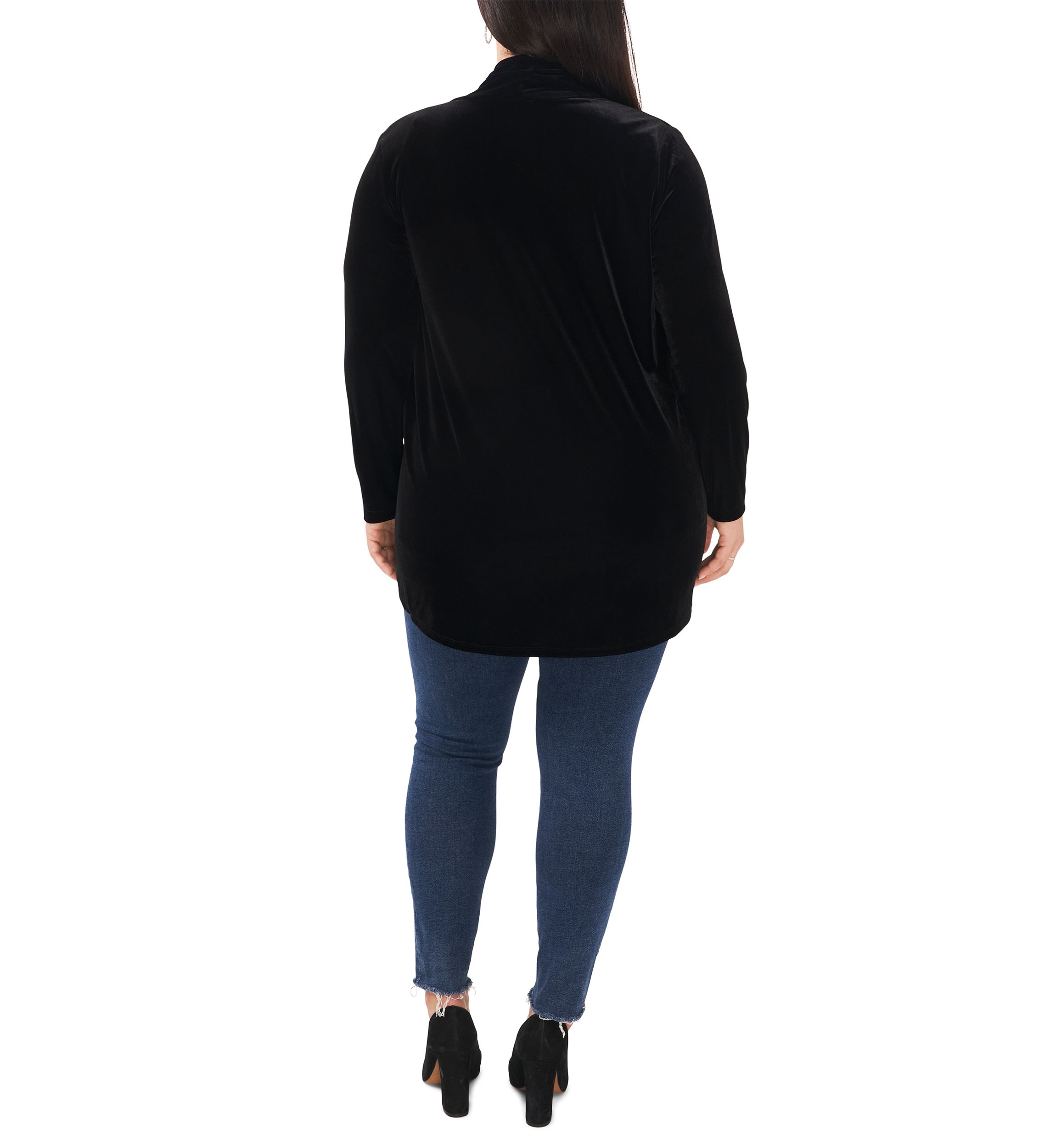 Plus Size Long Sleeve Velvet Cardigan 