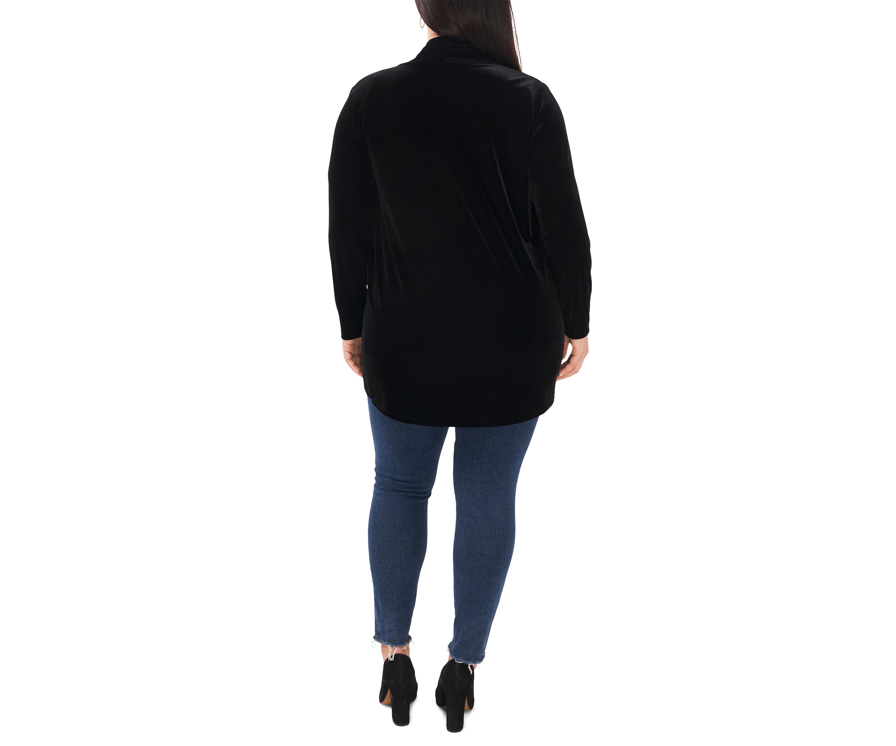 Plus Size Long Sleeve Velvet Cardigan 