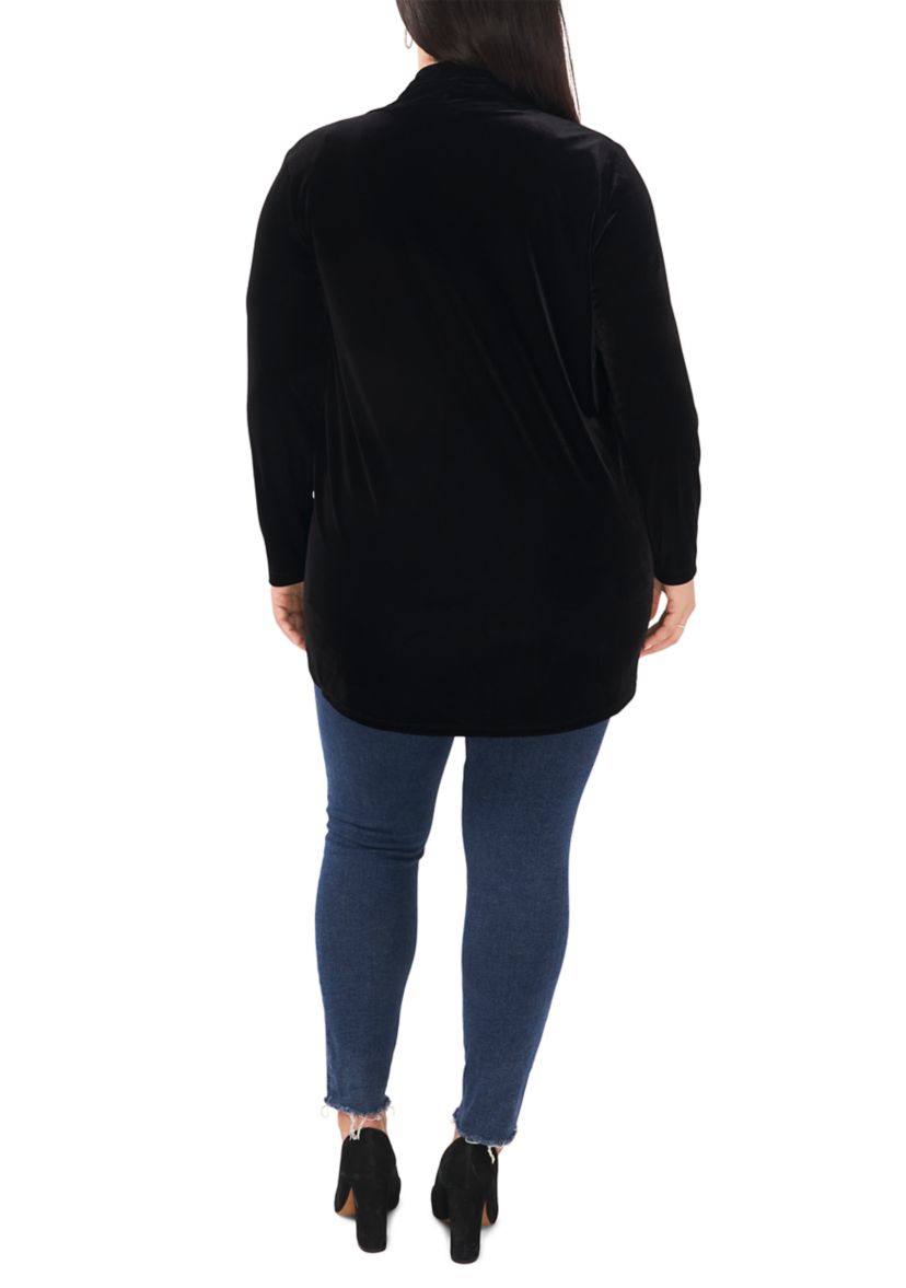 Plus Size Long Sleeve Velvet Cardigan 