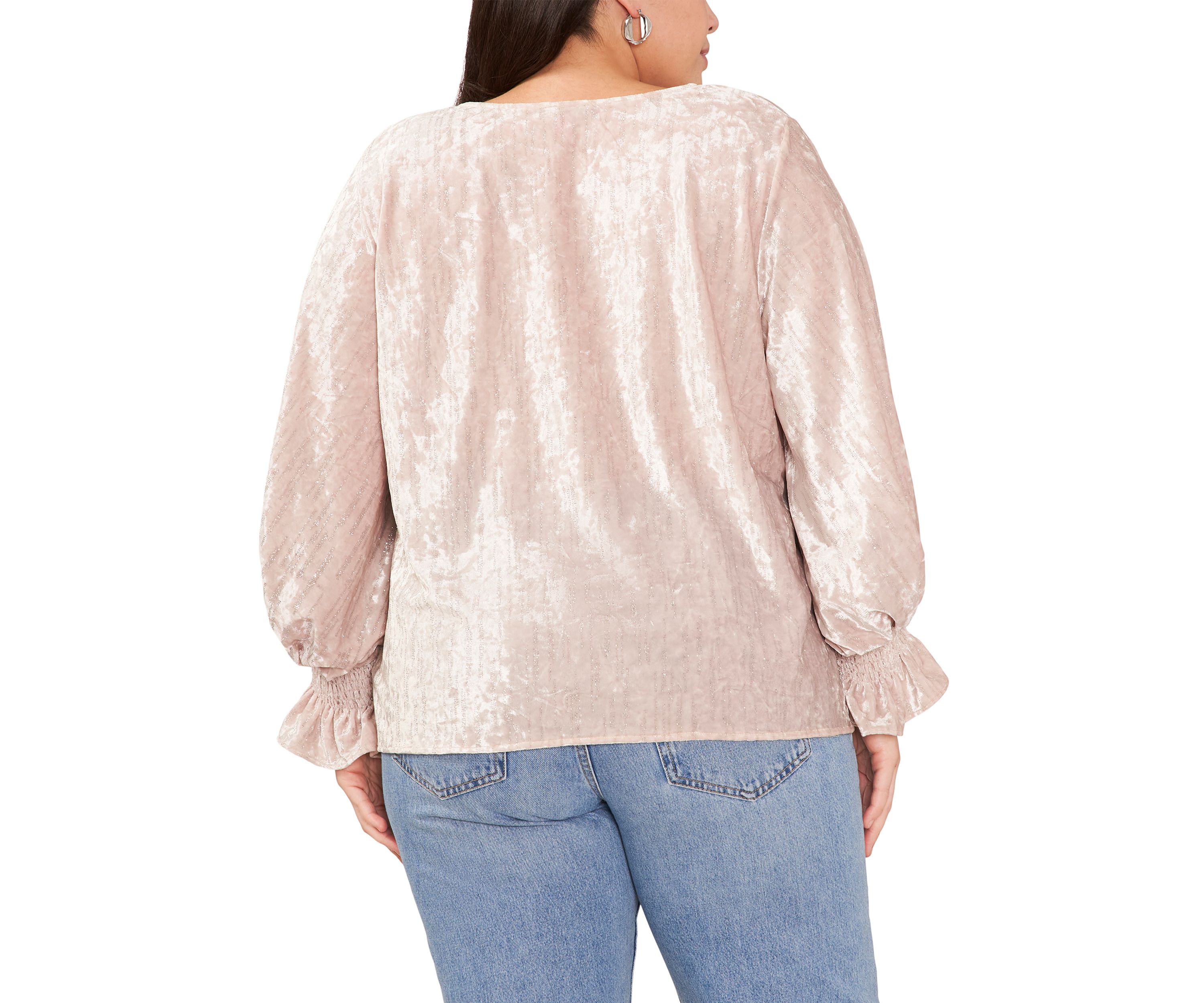 Plus Size Long Sleeve V-Neck Velvet Blouse