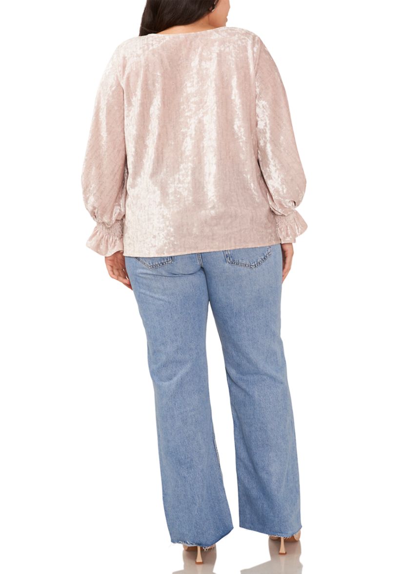 Plus Size Long Sleeve V-Neck Velvet Blouse