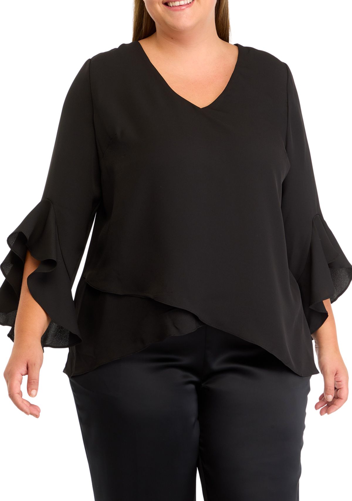 Plus Size V-Neck 3/4 Sleeve Blouse