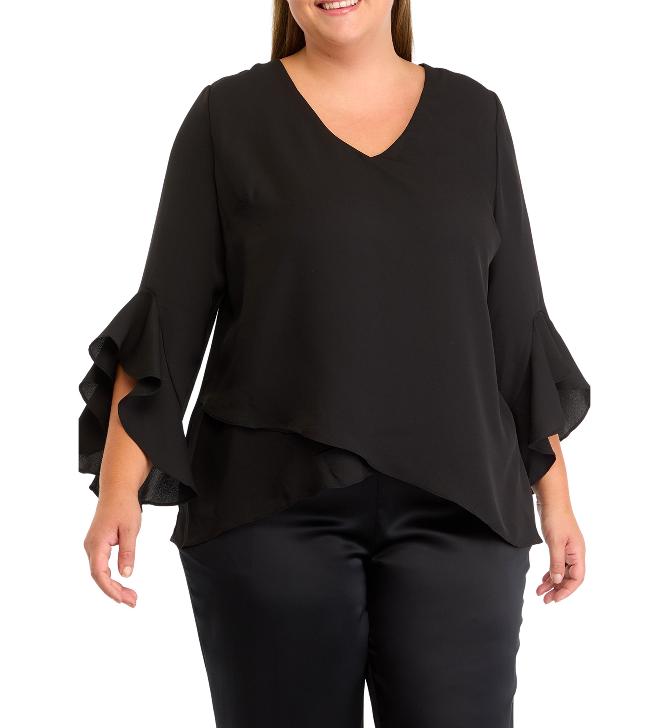 Plus Size V-Neck 3/4 Sleeve Blouse