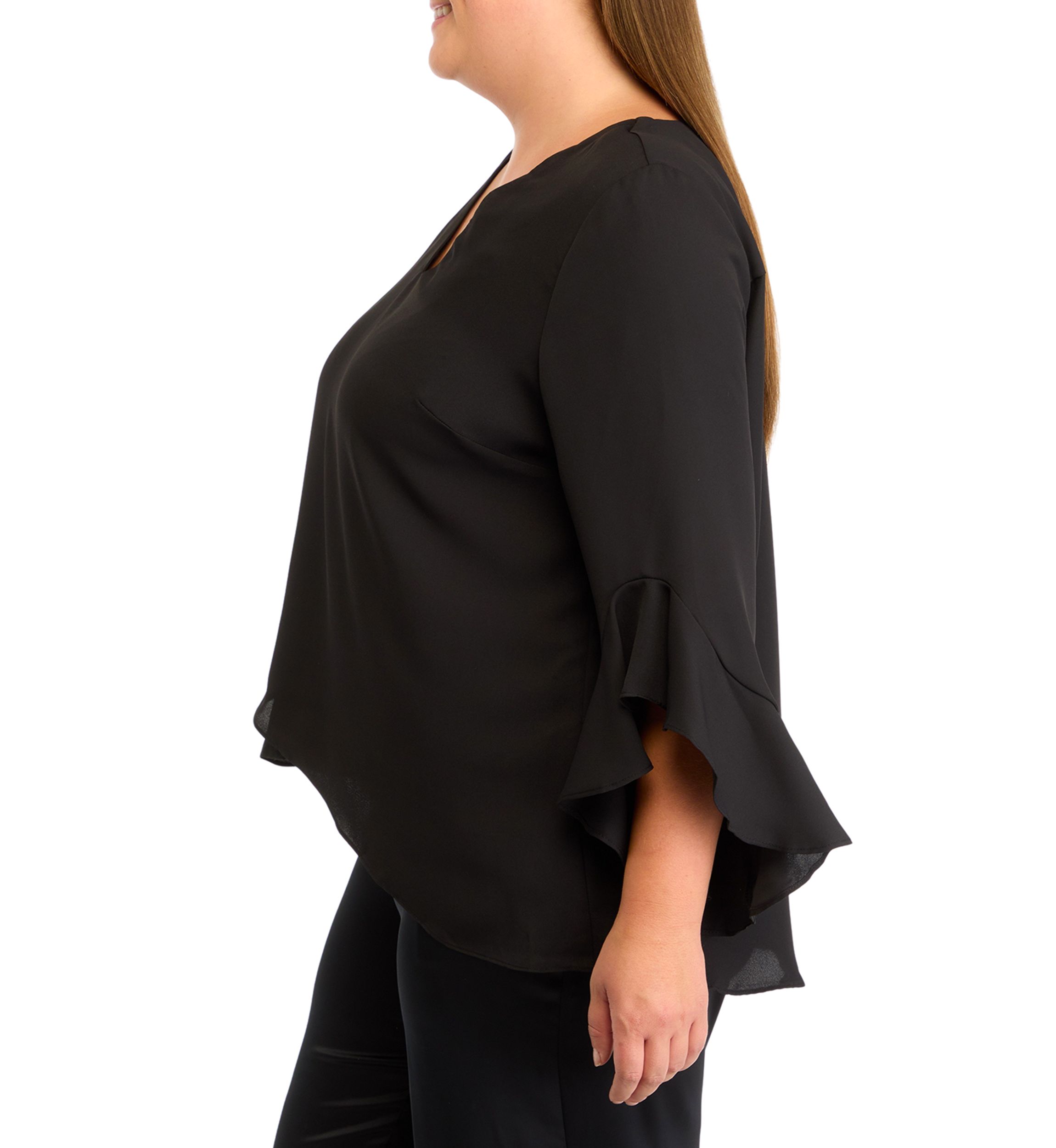 Plus Size V-Neck 3/4 Sleeve Blouse