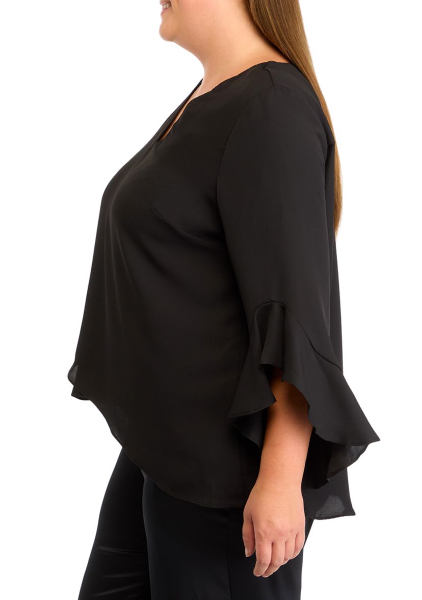 Plus Size V-Neck 3/4 Sleeve Blouse