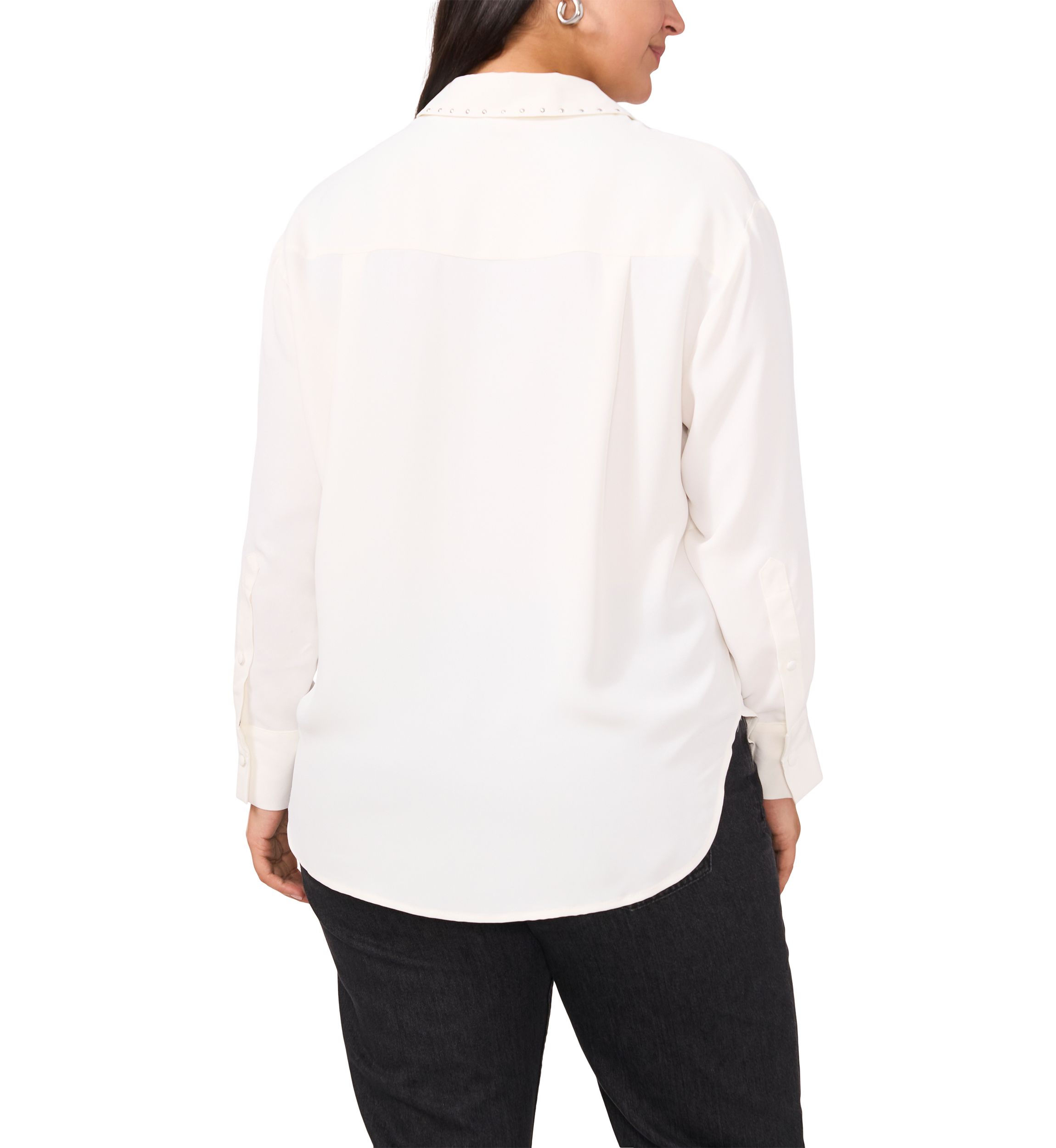 Plus Size Long Sleeve Lurex Stripe Button Down Blouse