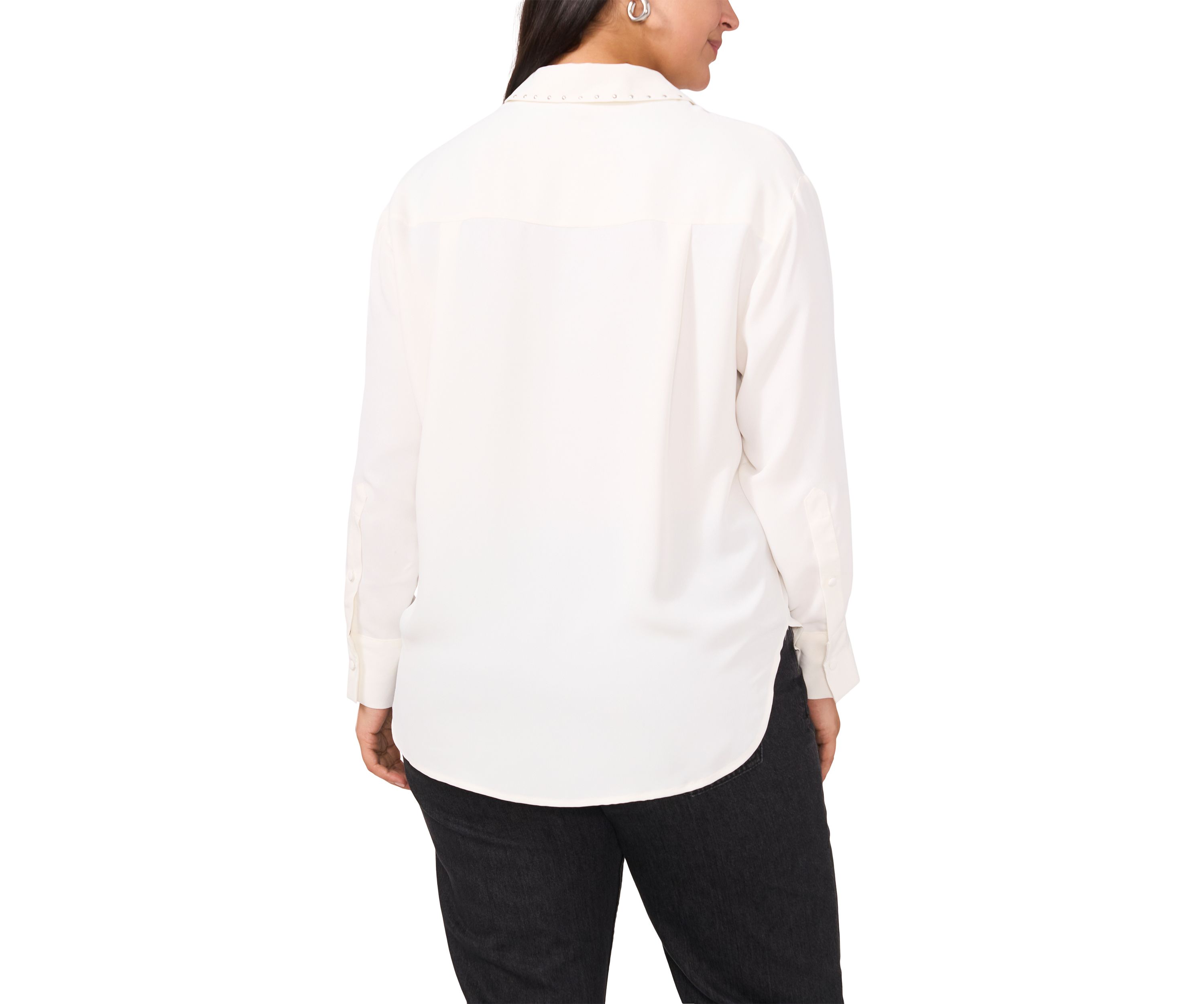 Plus Size Long Sleeve Lurex Stripe Button Down Blouse