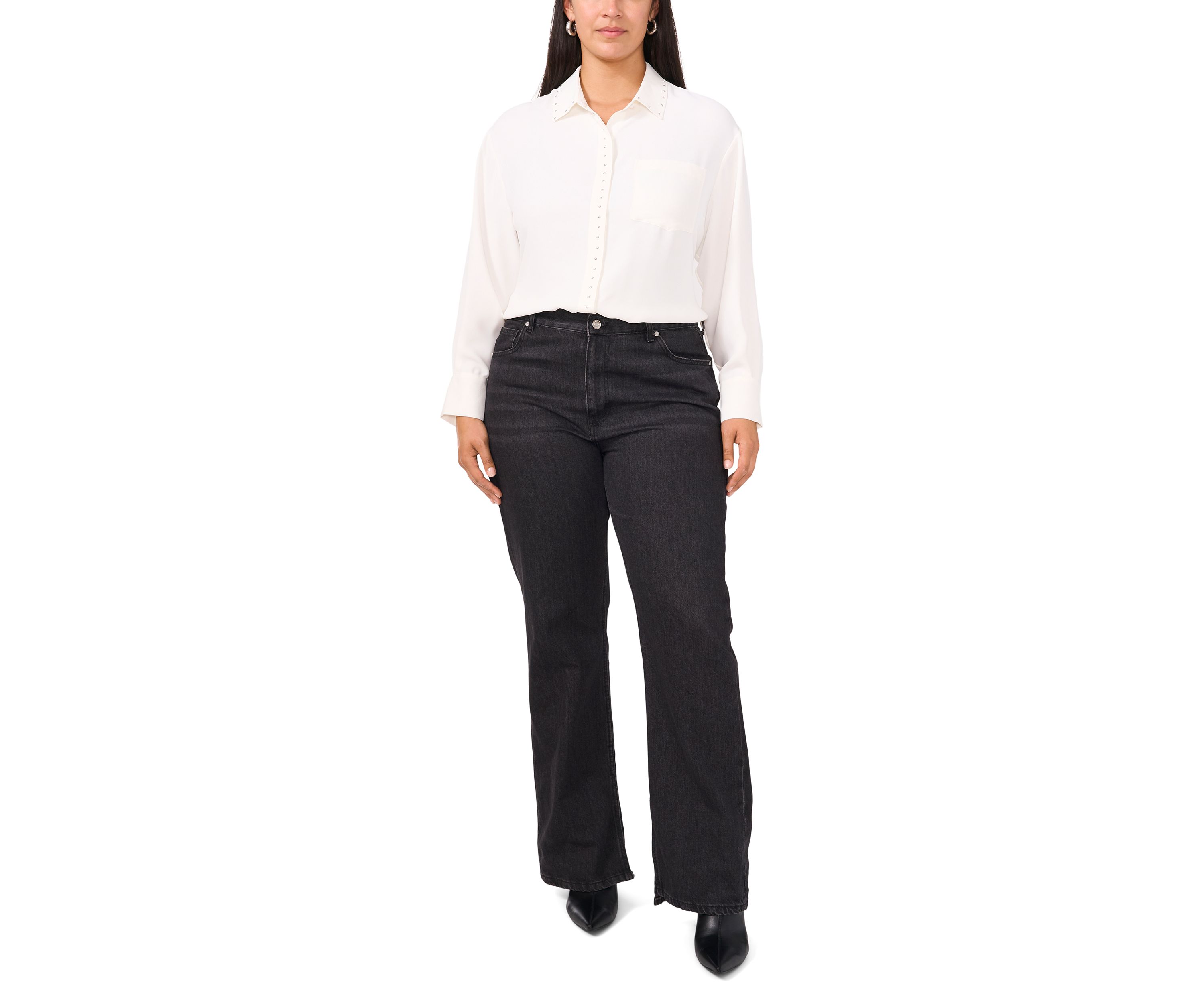 Plus Size Long Sleeve Lurex Stripe Button Down Blouse