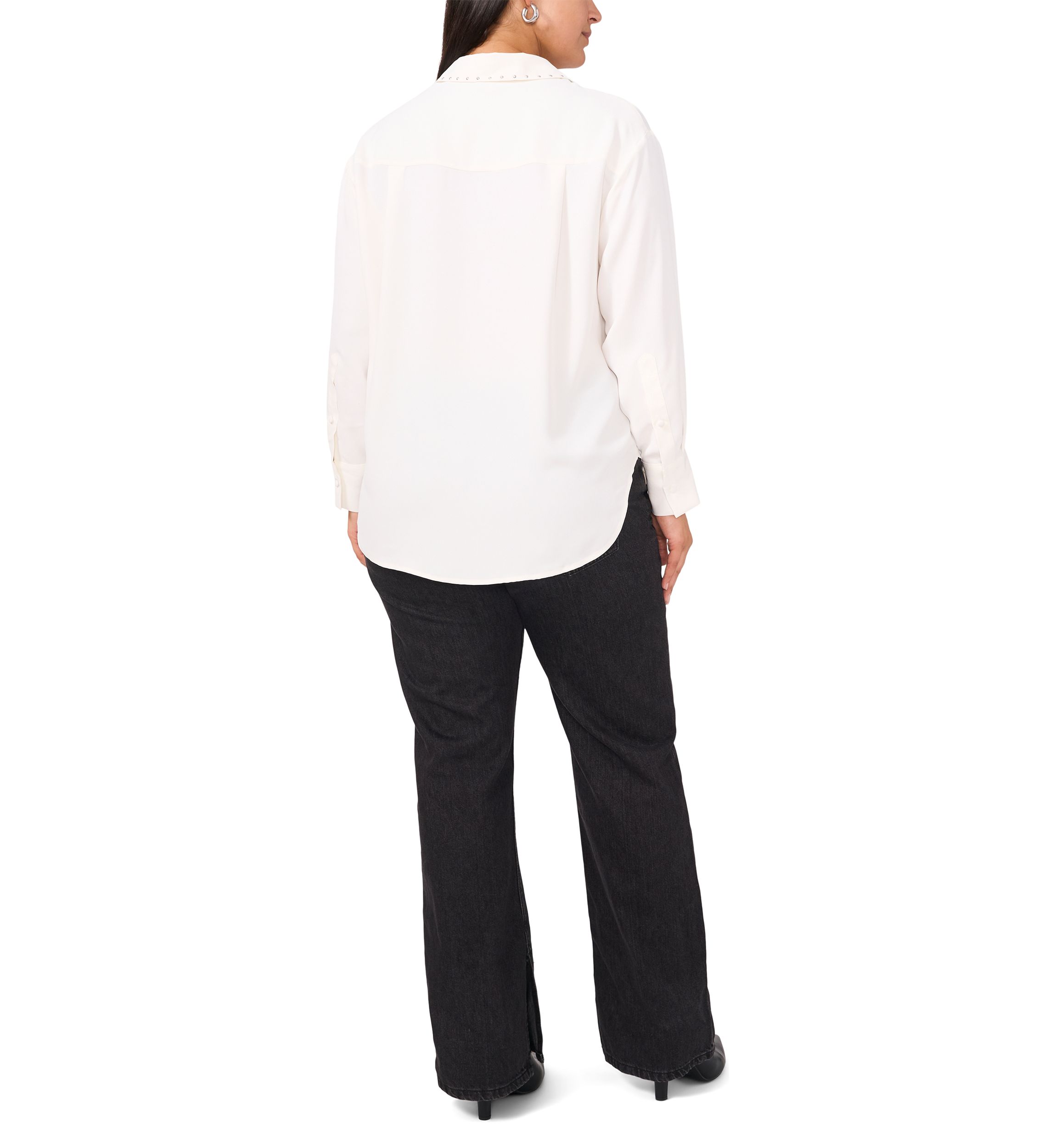 Plus Size Long Sleeve Lurex Stripe Button Down Blouse