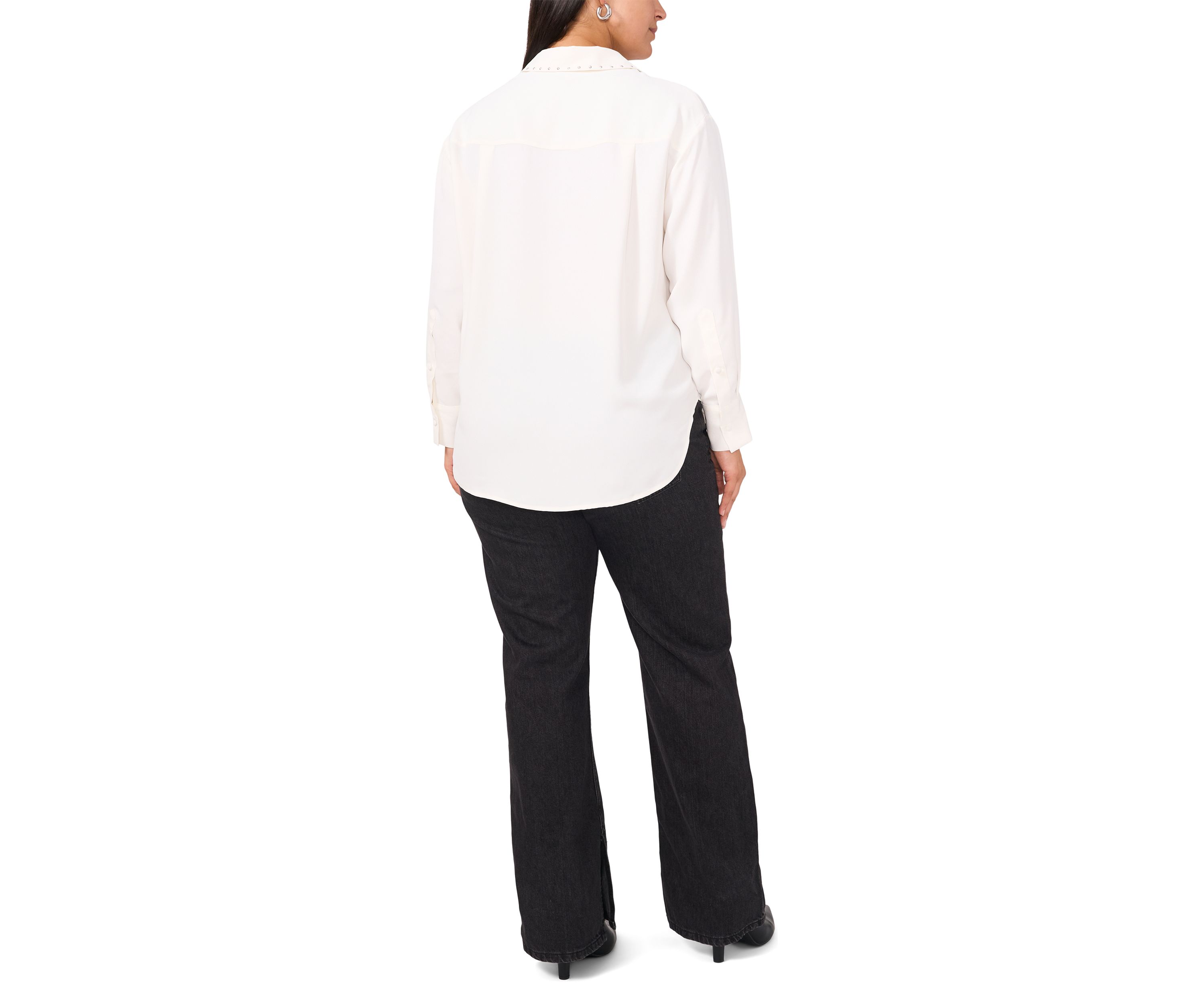 Plus Size Long Sleeve Lurex Stripe Button Down Blouse