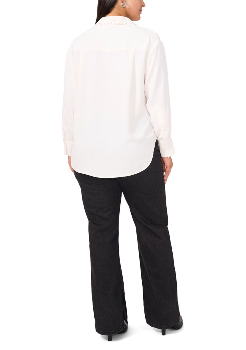 Plus Size Long Sleeve Lurex Stripe Button Down Blouse