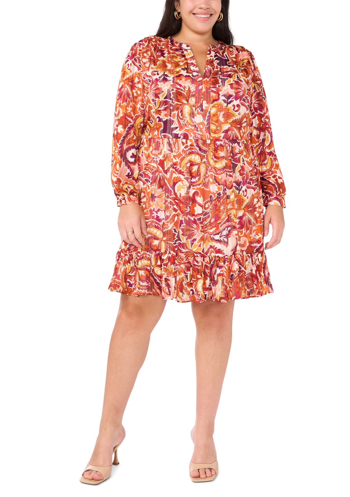 Plus Size Printed Woven Babydoll Dress