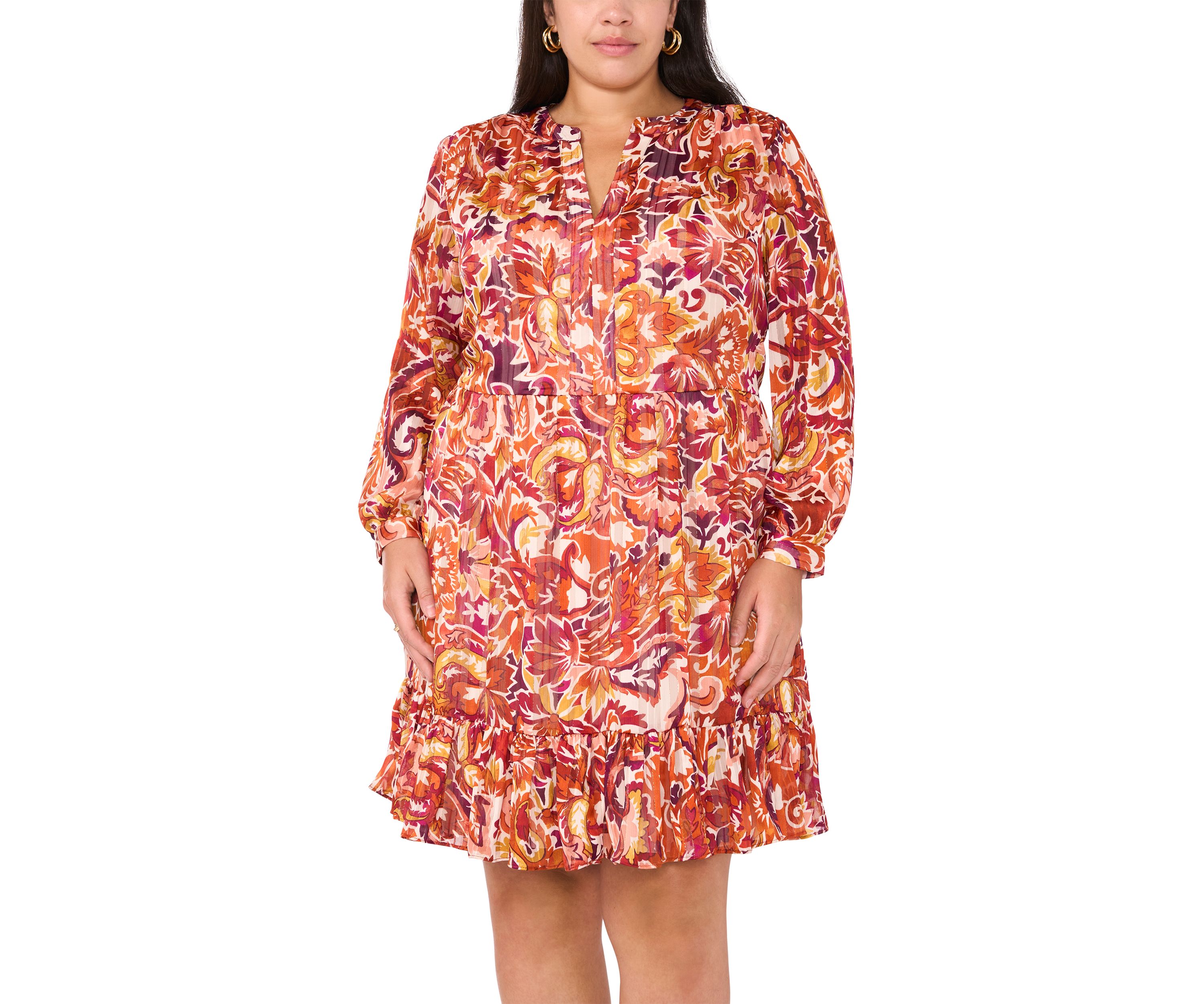 Plus Size Printed Woven Babydoll Dress