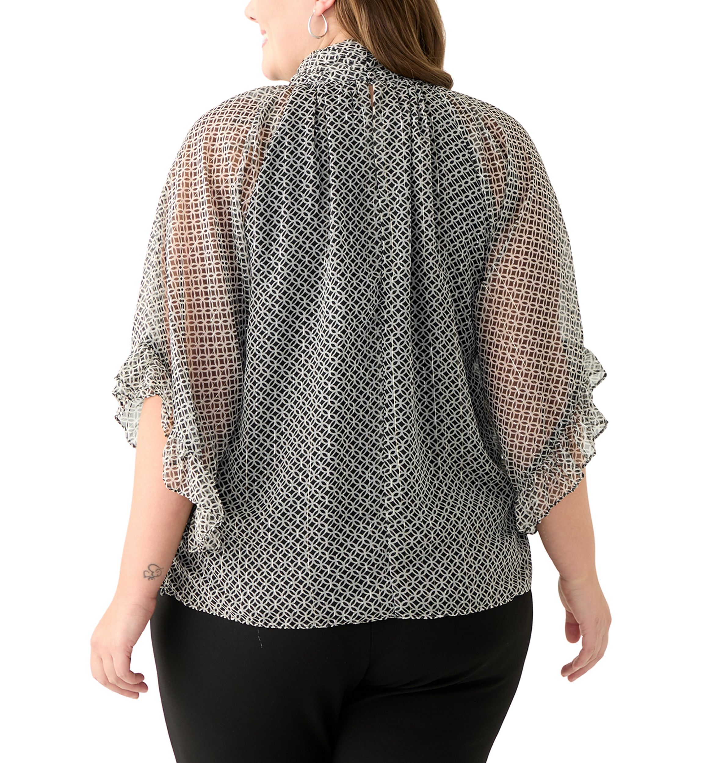Plus Size 3/4 Flutter Sleeve Keyhole Blouse 