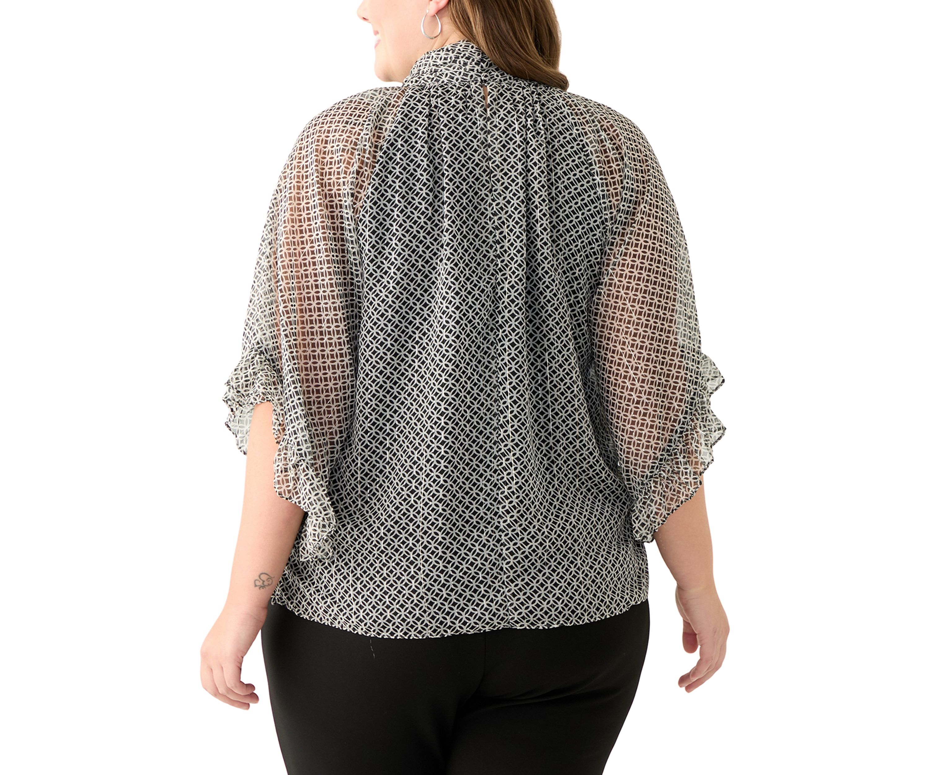 Plus Size 3/4 Flutter Sleeve Keyhole Blouse 