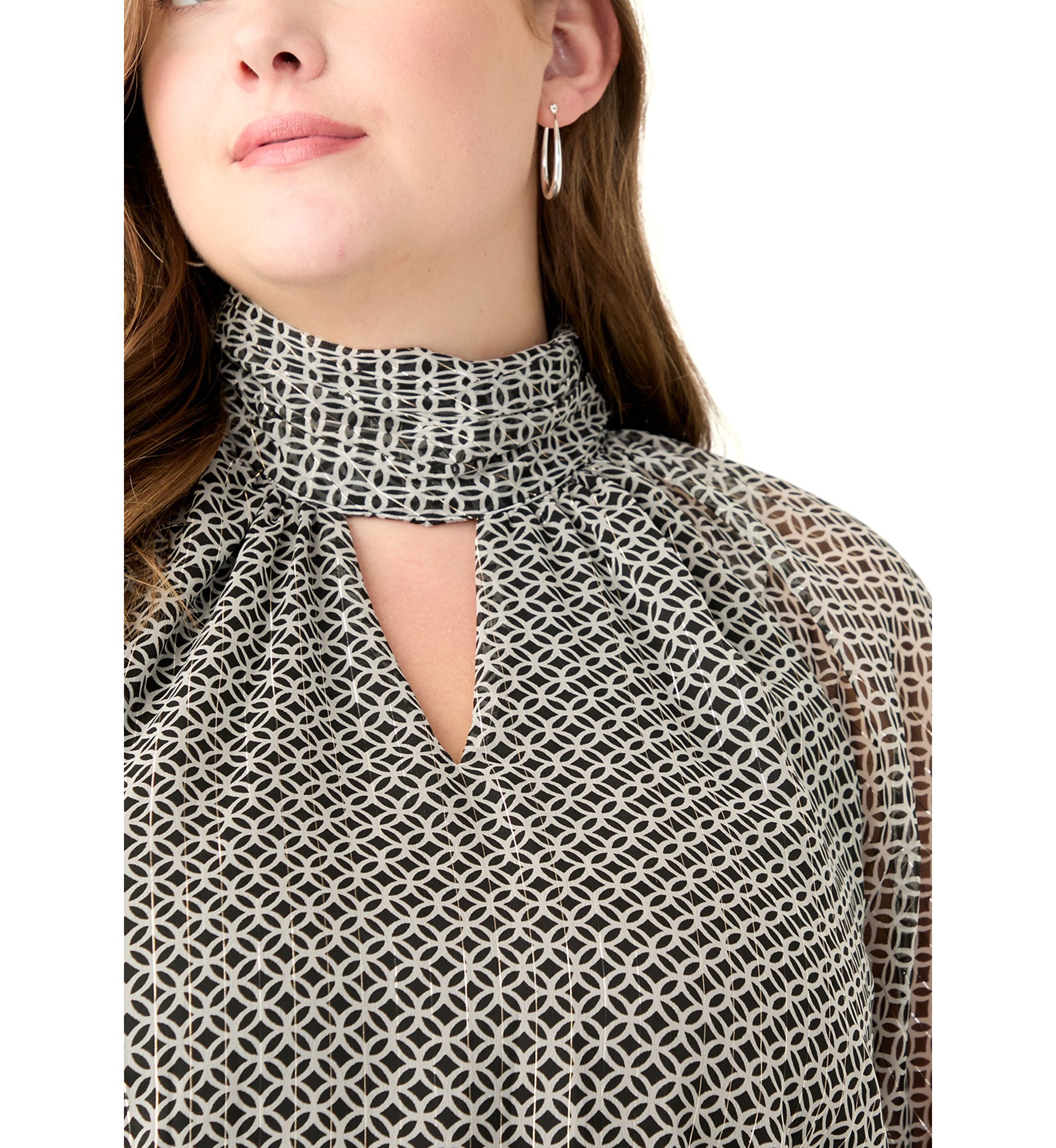 Plus Size 3/4 Flutter Sleeve Keyhole Blouse 