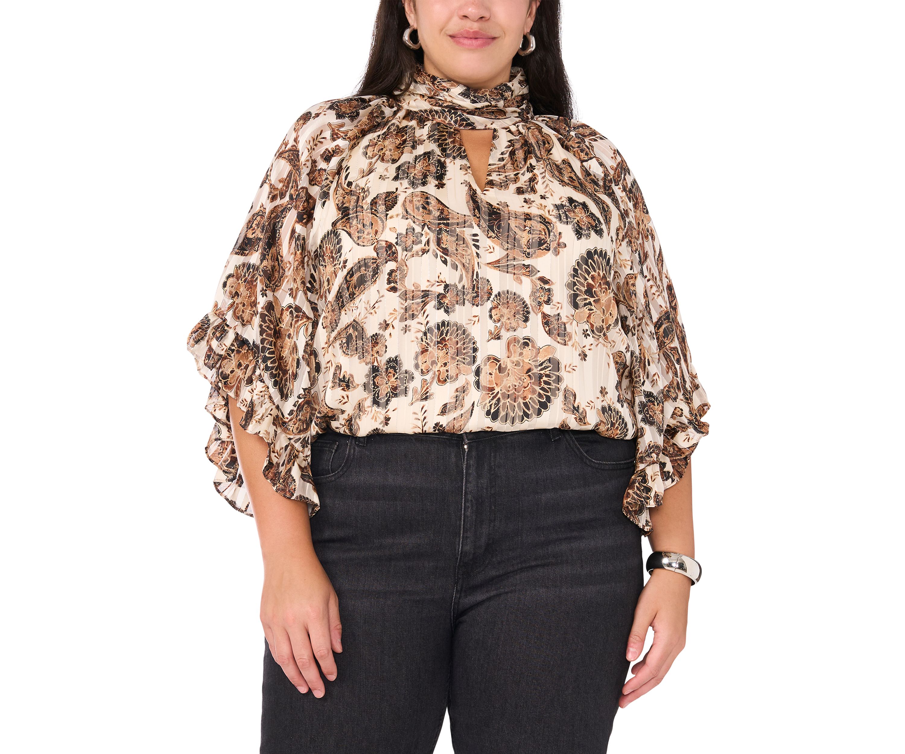 Plus Size 3/4 Sleeve Keyhole Blouse