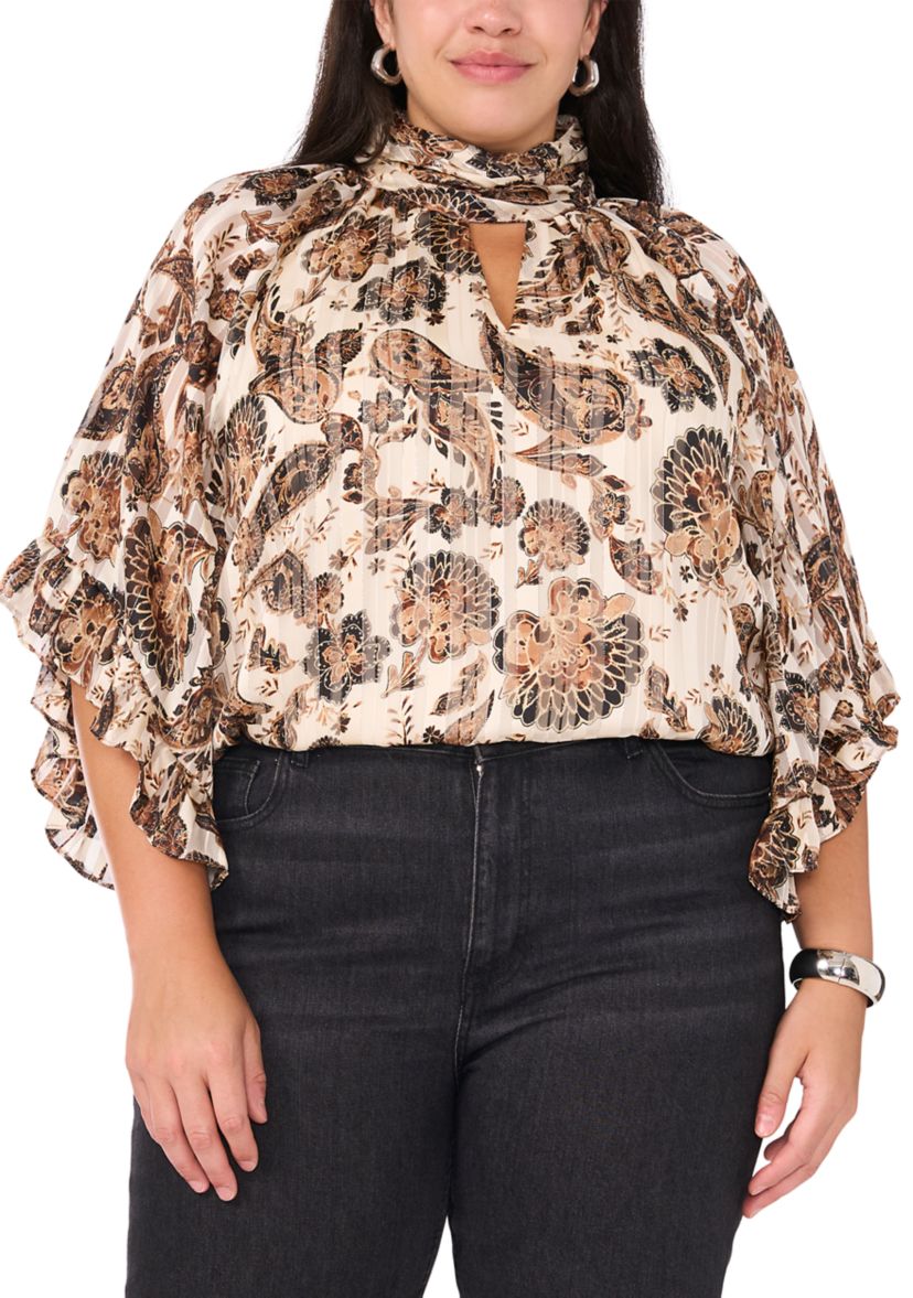Plus Size 3/4 Sleeve Keyhole Blouse