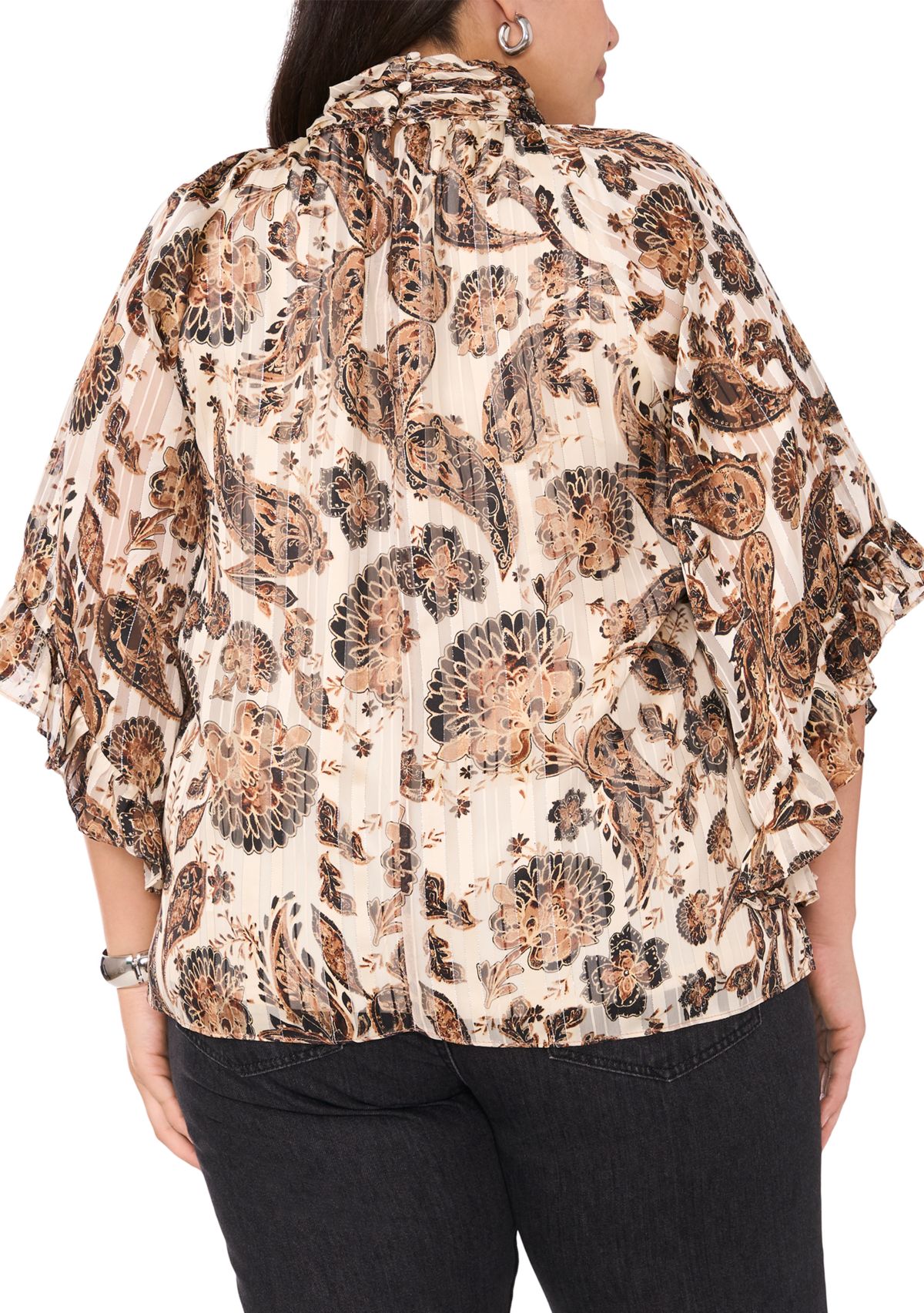 Plus Size 3/4 Sleeve Keyhole Blouse