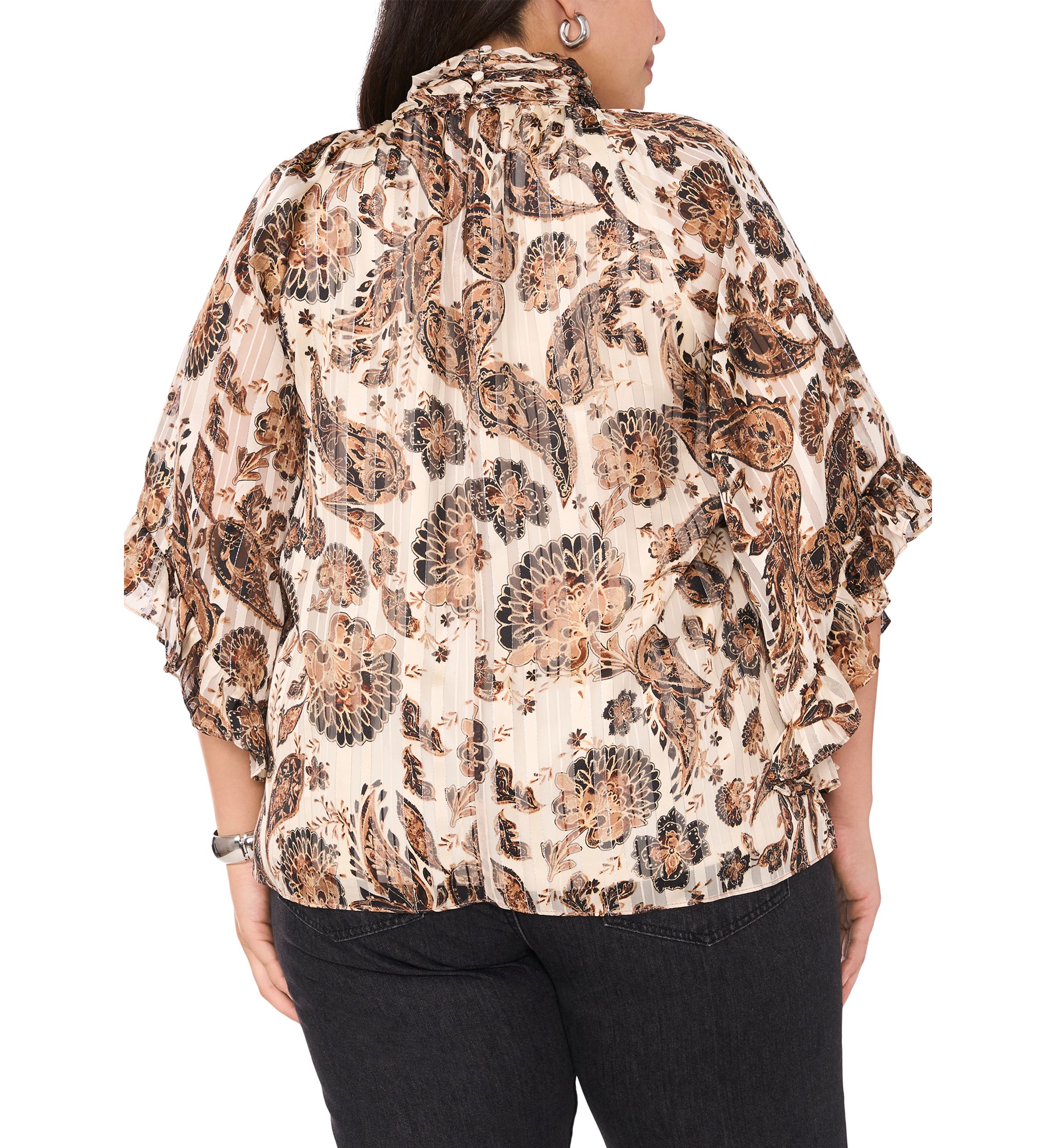 Plus Size 3/4 Sleeve Keyhole Blouse