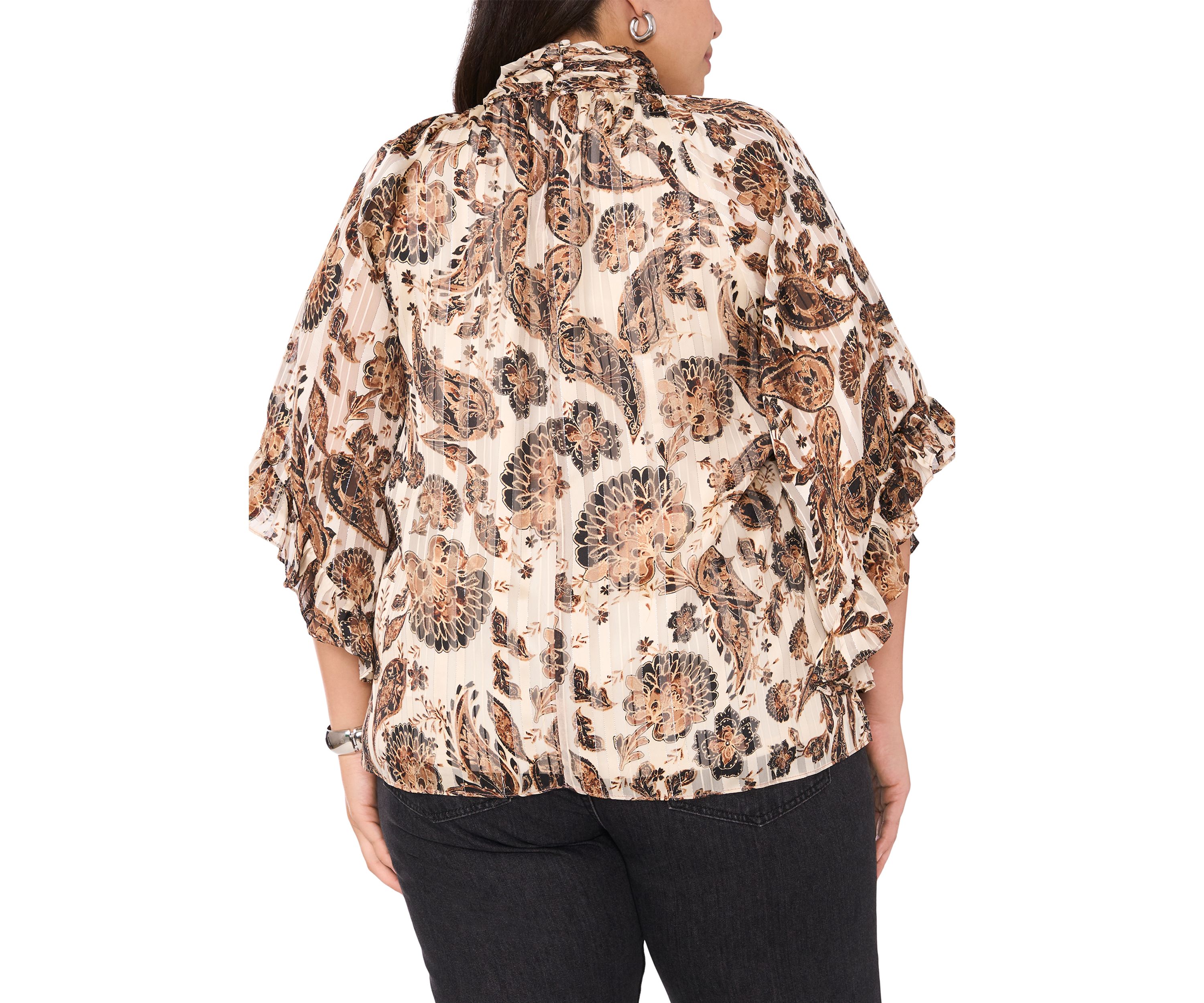 Plus Size 3/4 Sleeve Keyhole Blouse