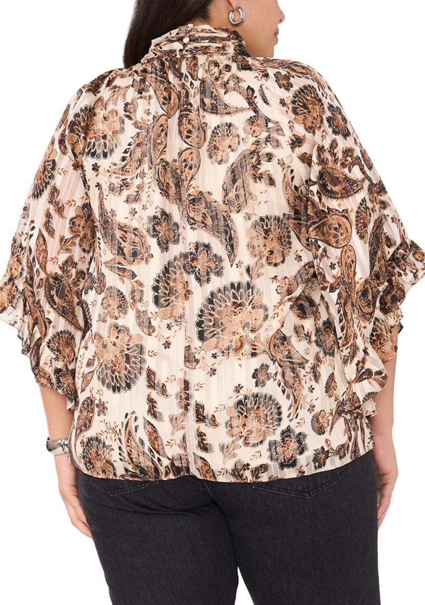 Plus Size 3/4 Sleeve Keyhole Blouse