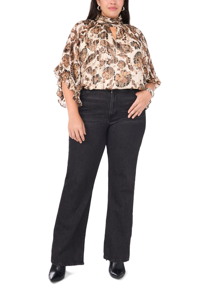 Plus Size 3/4 Sleeve Keyhole Blouse